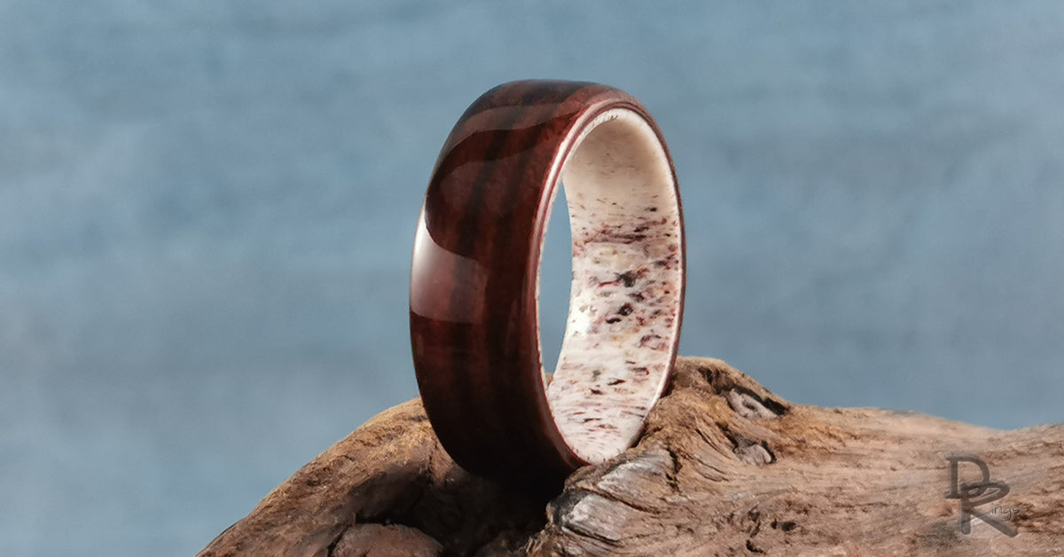 Grey Figured Maple Wedding Ring with popular Stirling Silver Inlay