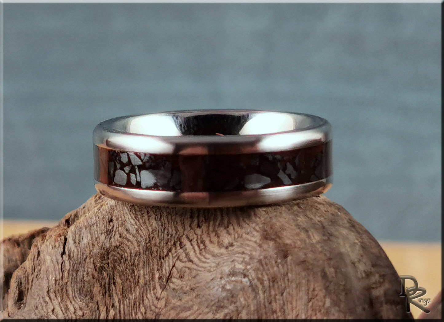 Titanium Channel Ring w/Hematite stone inlay - metal ring