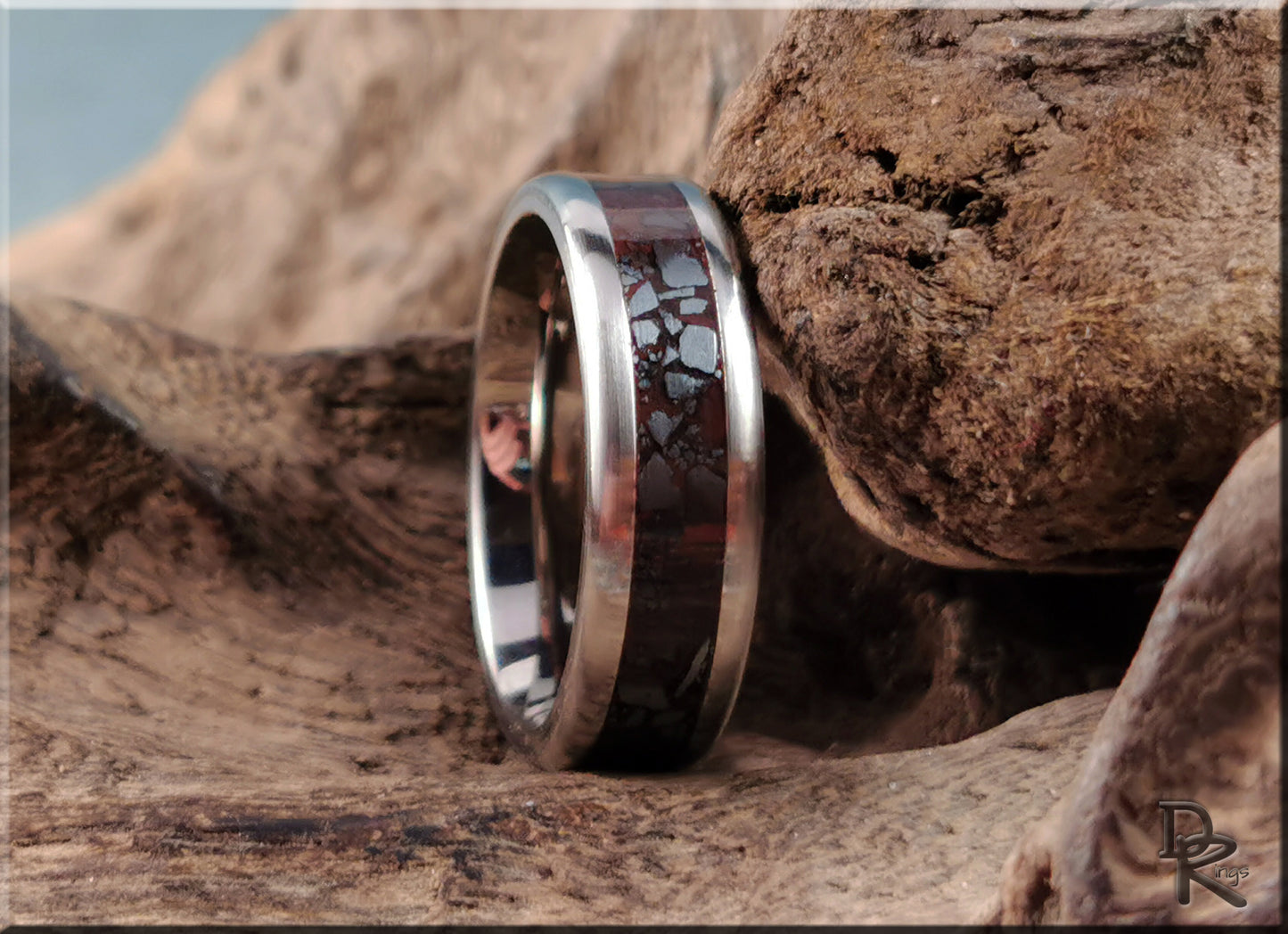 Titanium Channel Ring w/Hematite stone inlay - metal ring