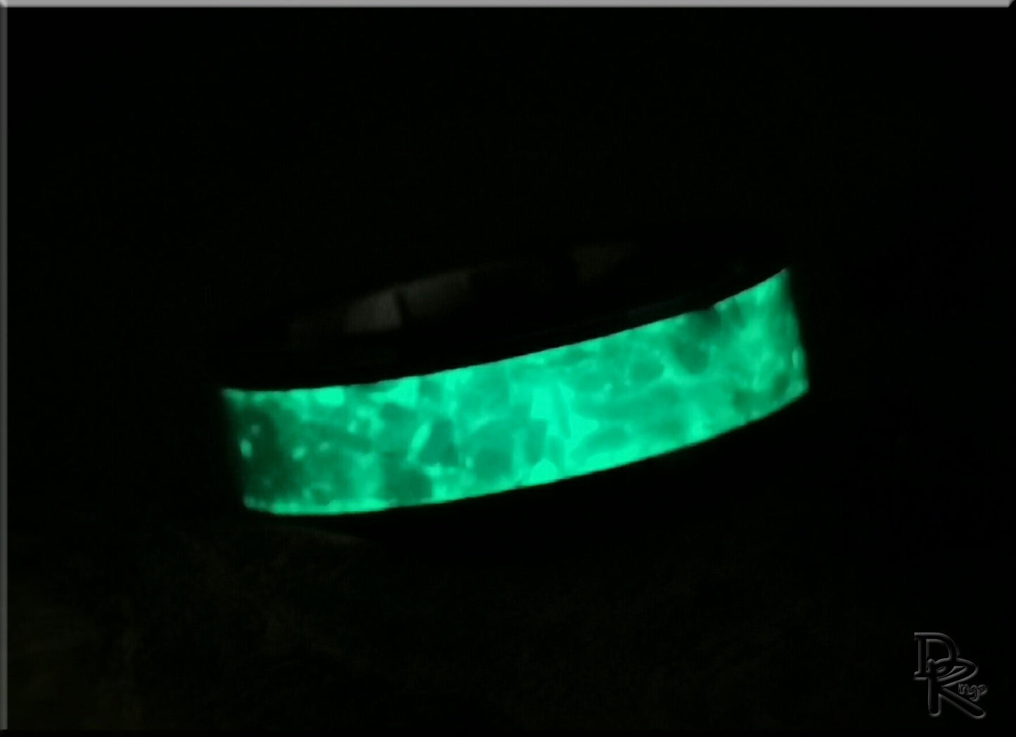 Black Ceramic Channel Ring w/Opal and Glow inlay - ceramic ring