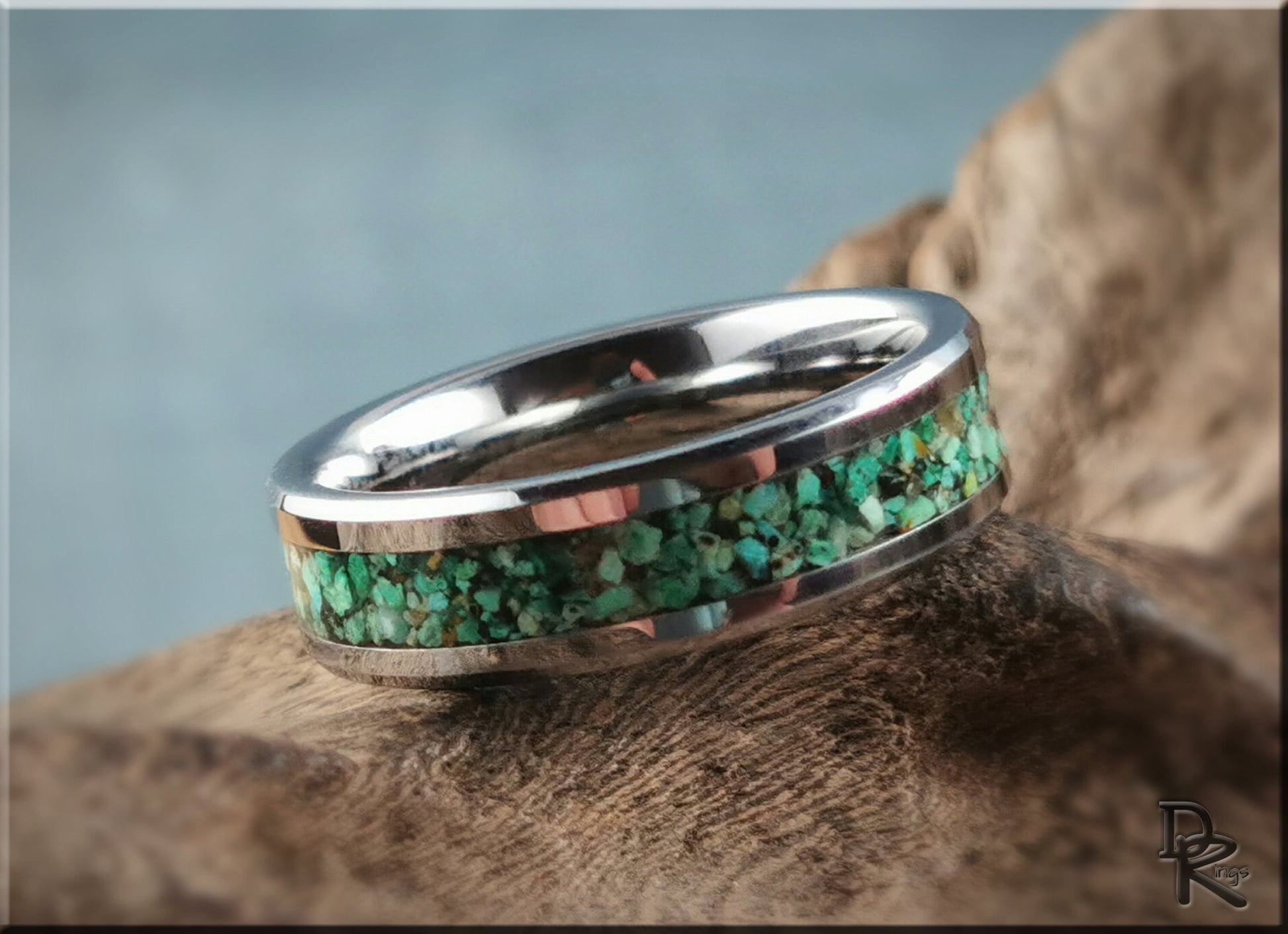Tungsten Carbide Channel Ring w/Chrysocolla Stone inlay - metal ring