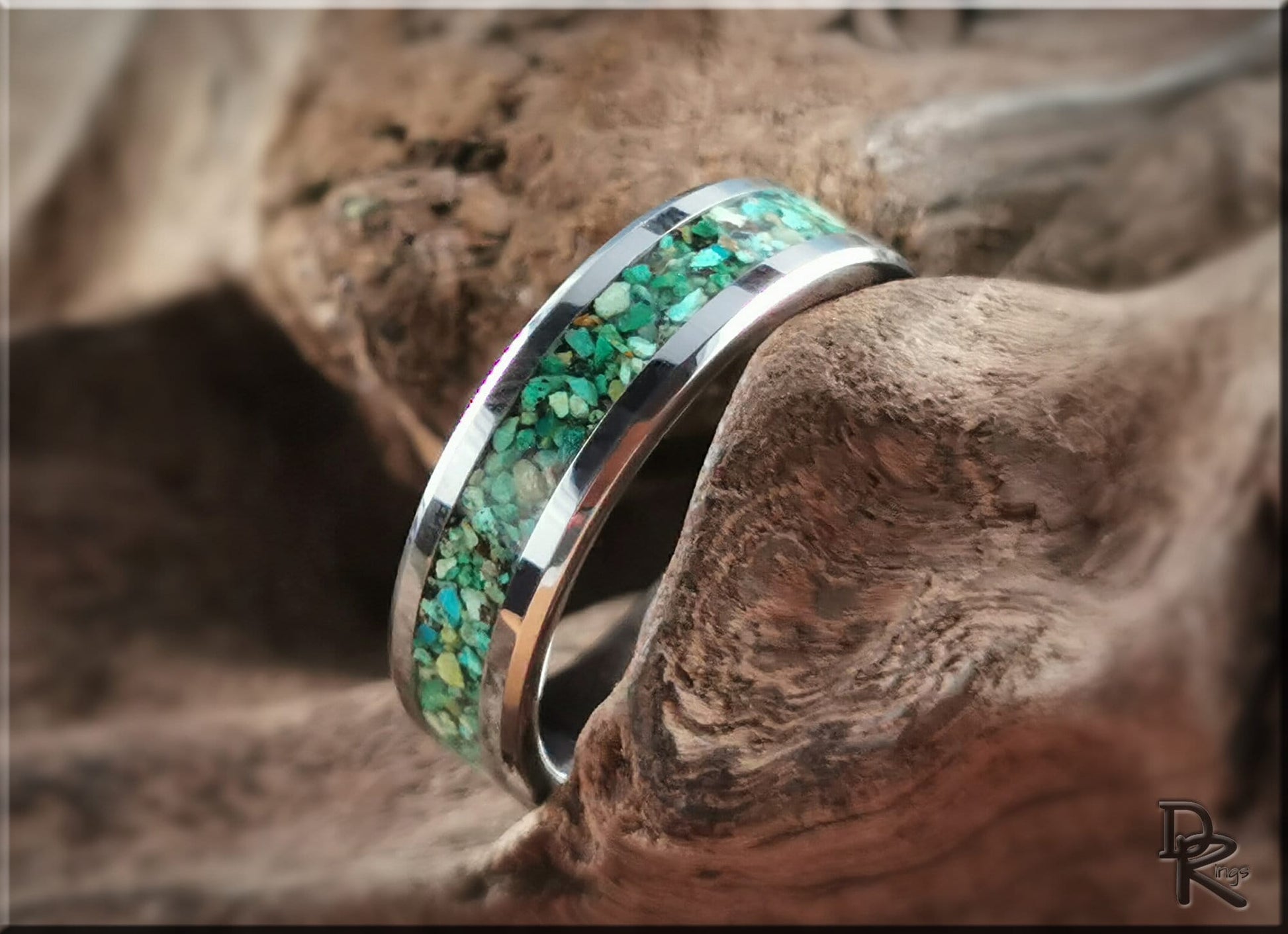 Tungsten Carbide Channel Ring w/Chrysocolla Stone inlay - metal ring