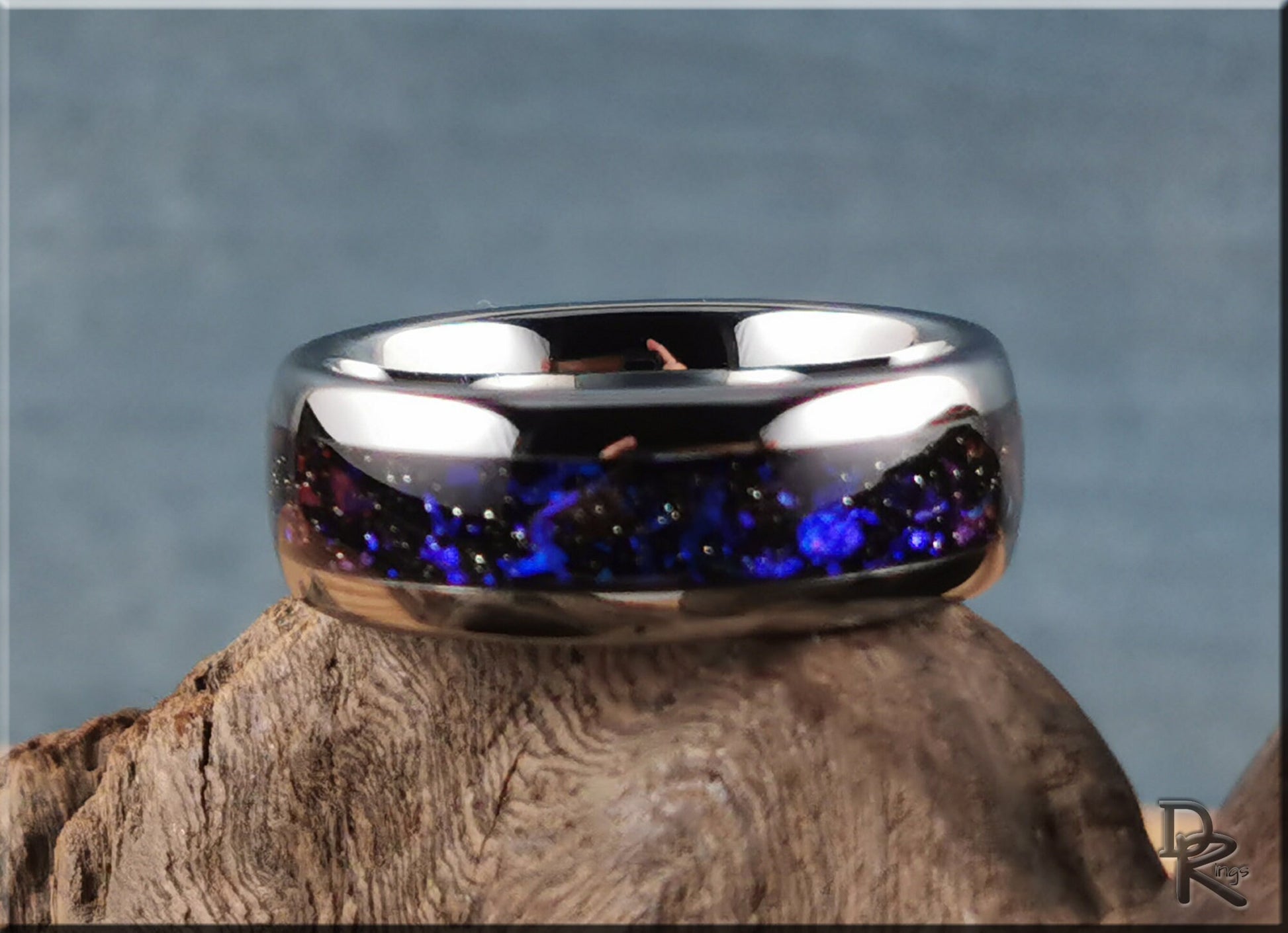 Polished 8mm Tungsten Carbide Channel Ring w/Celestial Sandstone inlay - tungsten ring