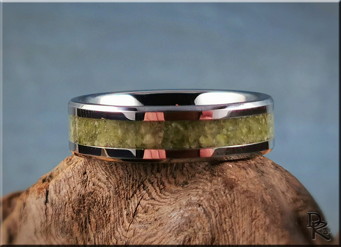 Tungsten Carbide Channel Ring w/Gem Grade Idocrase Stone inlay - metal ring