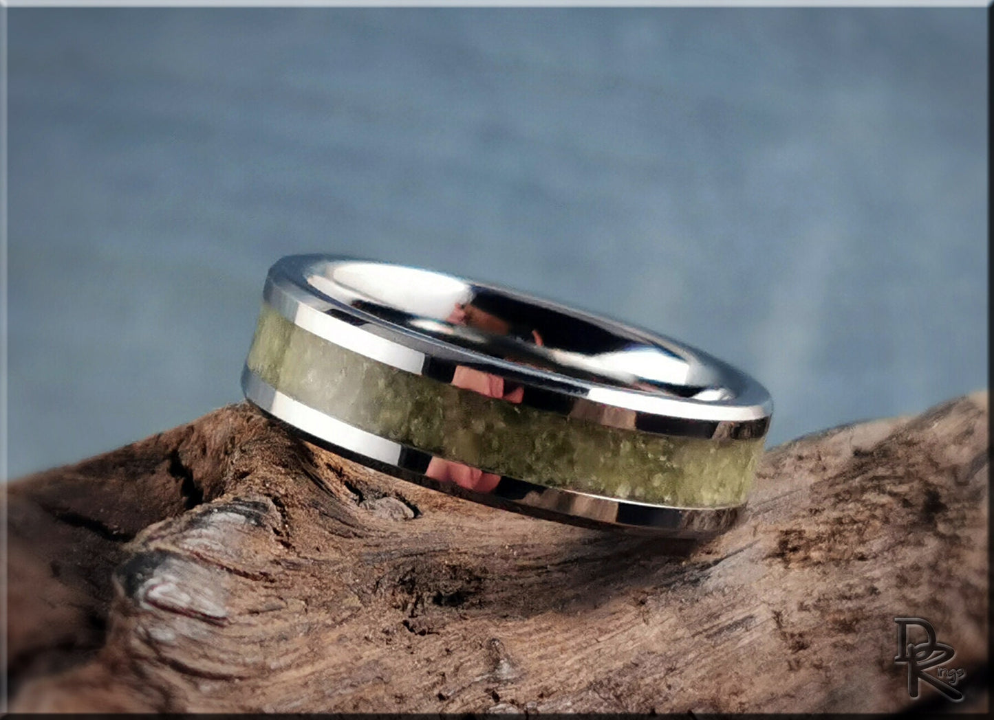 Tungsten Carbide Channel Ring w/Gem Grade Idocrase Stone inlay - metal ring