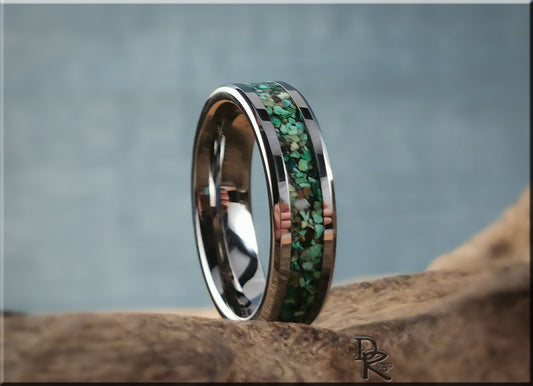 Tungsten Carbide Channel Ring w/Chrysocolla Stone inlay - metal ring