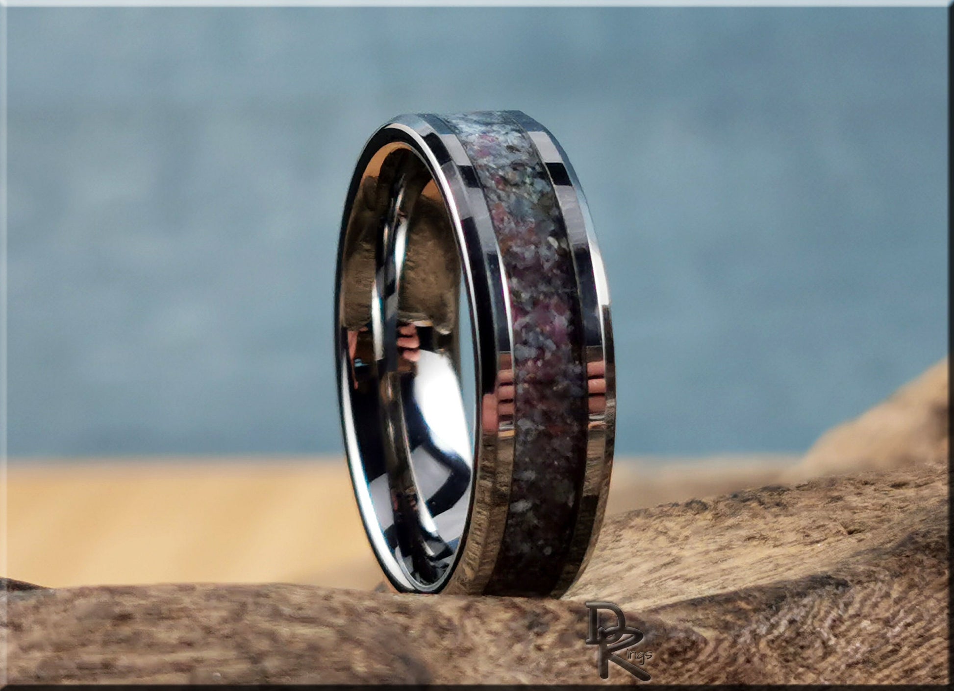 Tungsten Carbide Channel Ring w/Kyanite-Ruby matrix inlay - tungsten ring