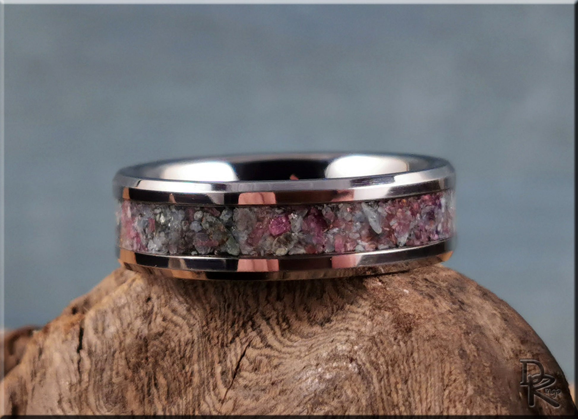 Tungsten Carbide Channel Ring w/Kyanite-Ruby matrix inlay - tungsten ring