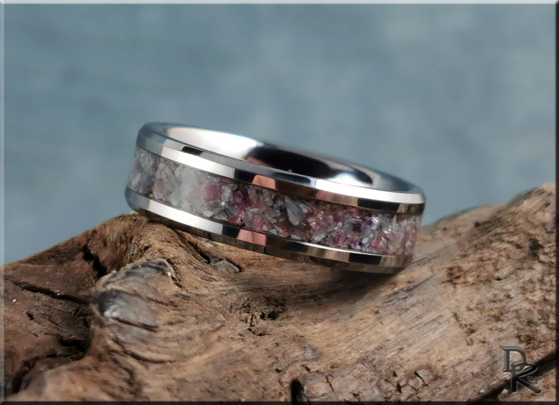 Tungsten Carbide Channel Ring w/Kyanite-Ruby matrix inlay - tungsten ring