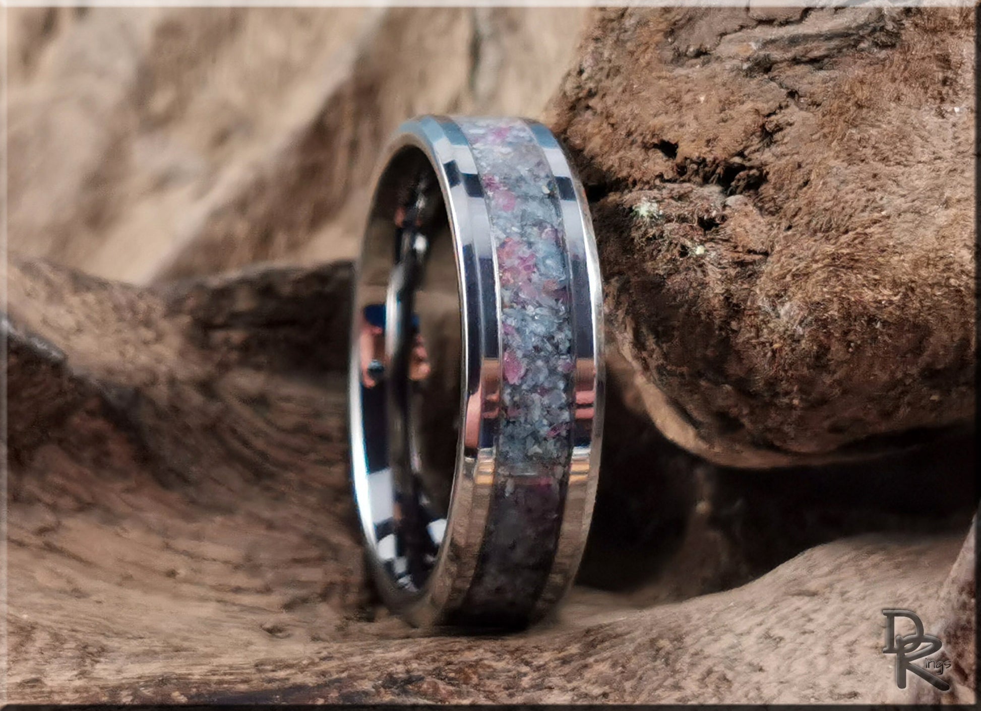 Tungsten Carbide Channel Ring w/Kyanite-Ruby matrix inlay - tungsten ring