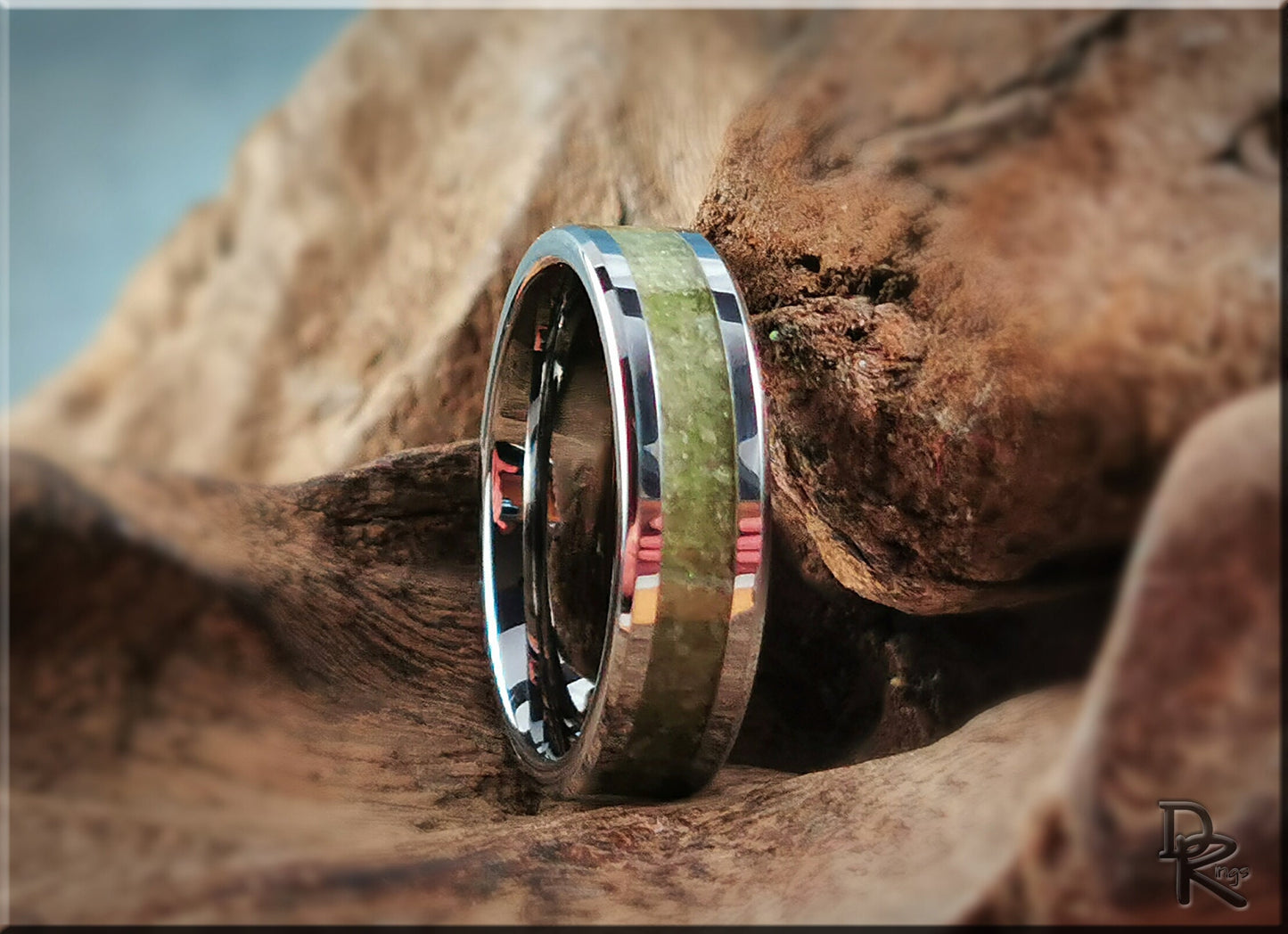 Tungsten Carbide Channel Ring w/Gem Grade Idocrase Stone inlay - metal ring