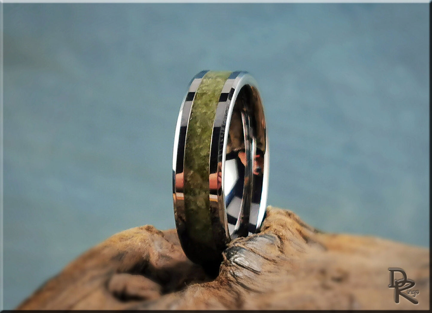 Tungsten Carbide Channel Ring w/Gem Grade Idocrase Stone inlay - metal ring