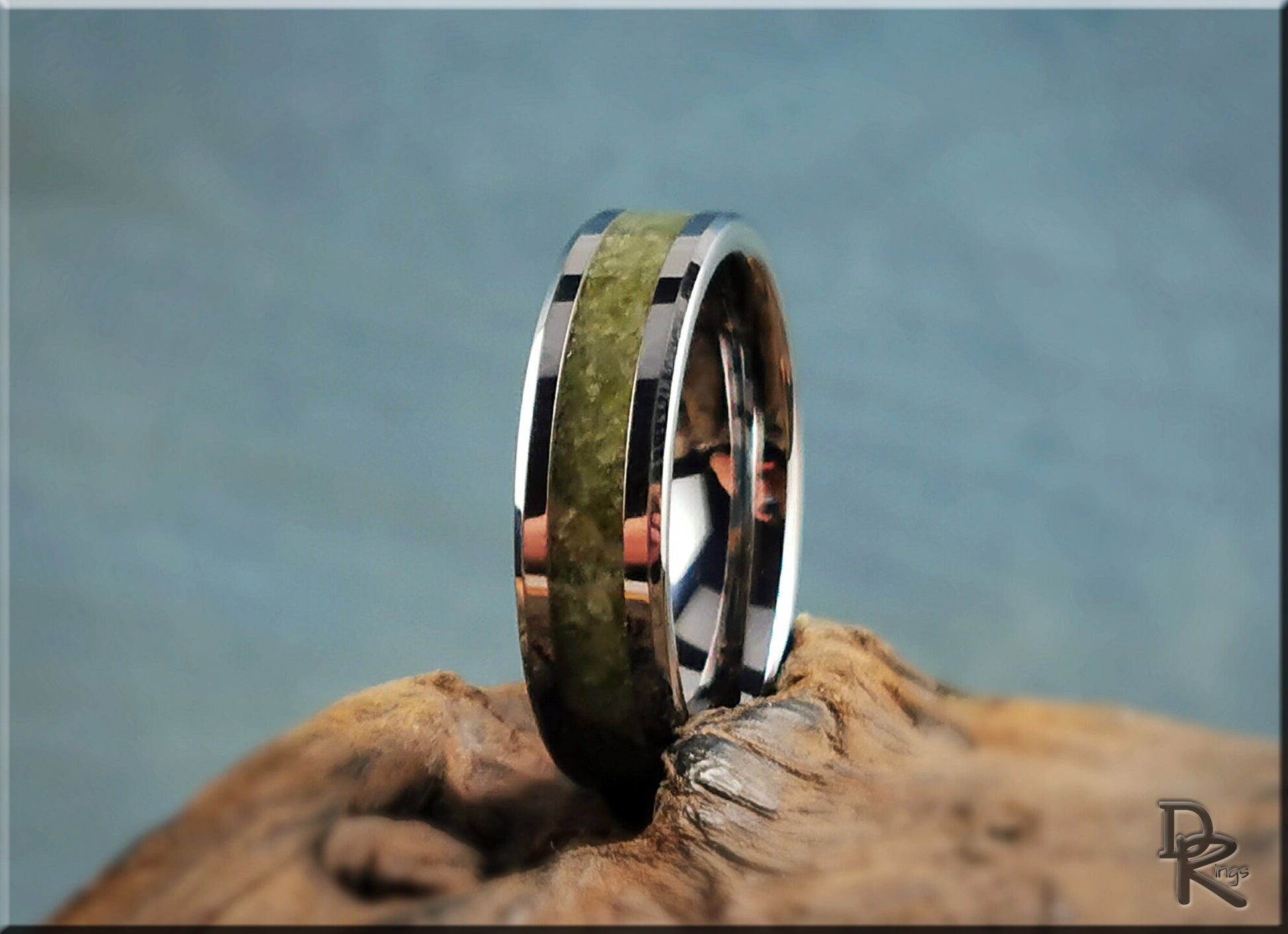 Tungsten Carbide Channel Ring w/Gem Grade Idocrase Stone inlay - metal ring