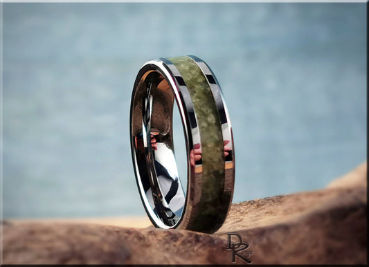 Tungsten Carbide Channel Ring w/Gem Grade Idocrase Stone inlay - metal ring