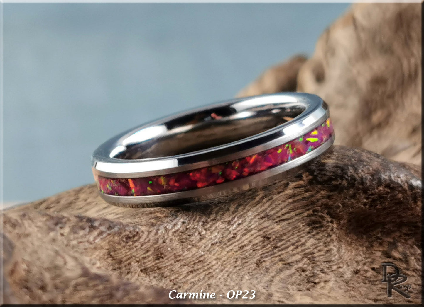 4mm Tungsten Carbide Thinline Channel Ring w/Opal inlay - metal ring