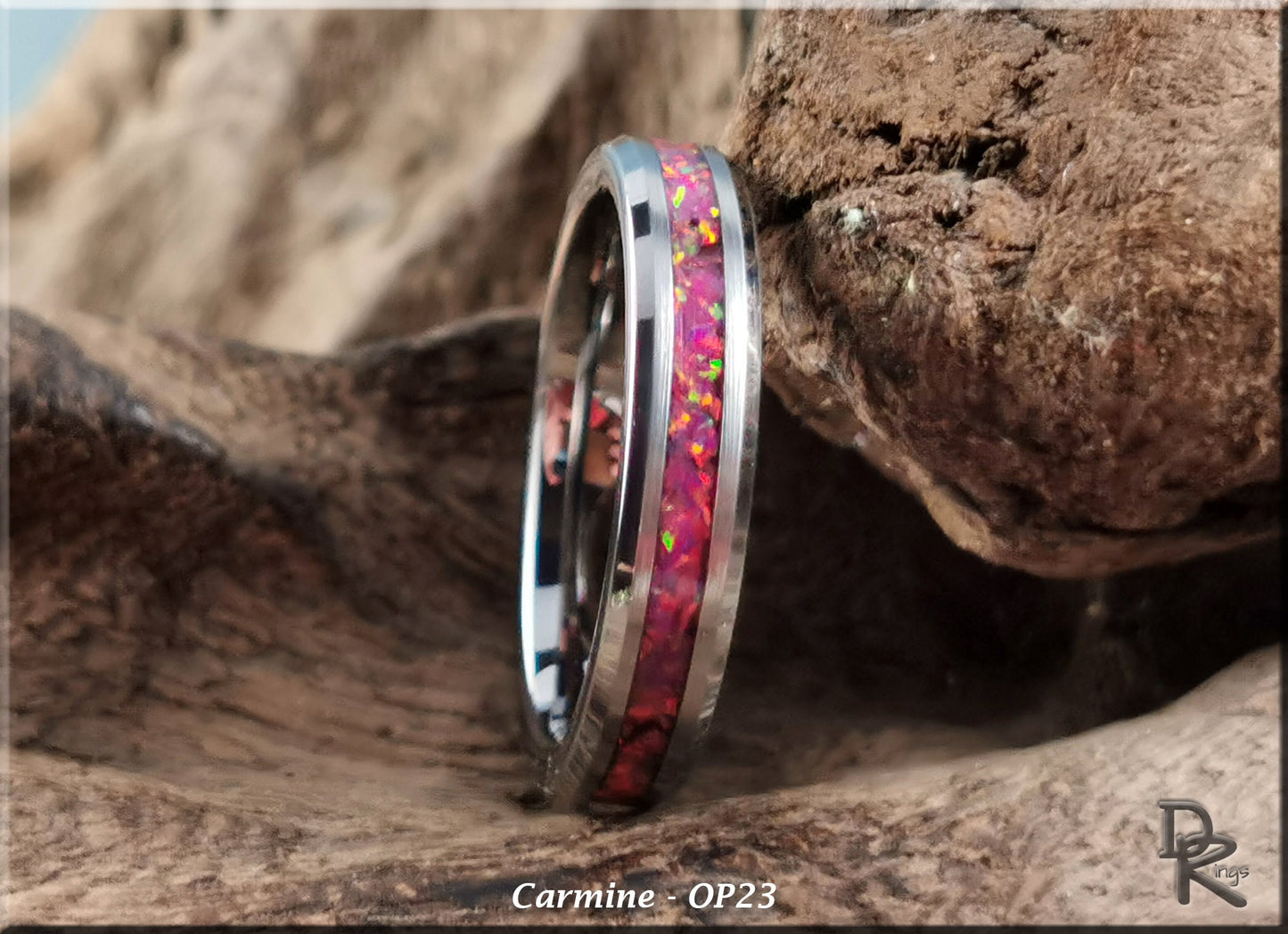 4mm Tungsten Carbide Thinline Channel Ring w/Opal inlay - metal ring