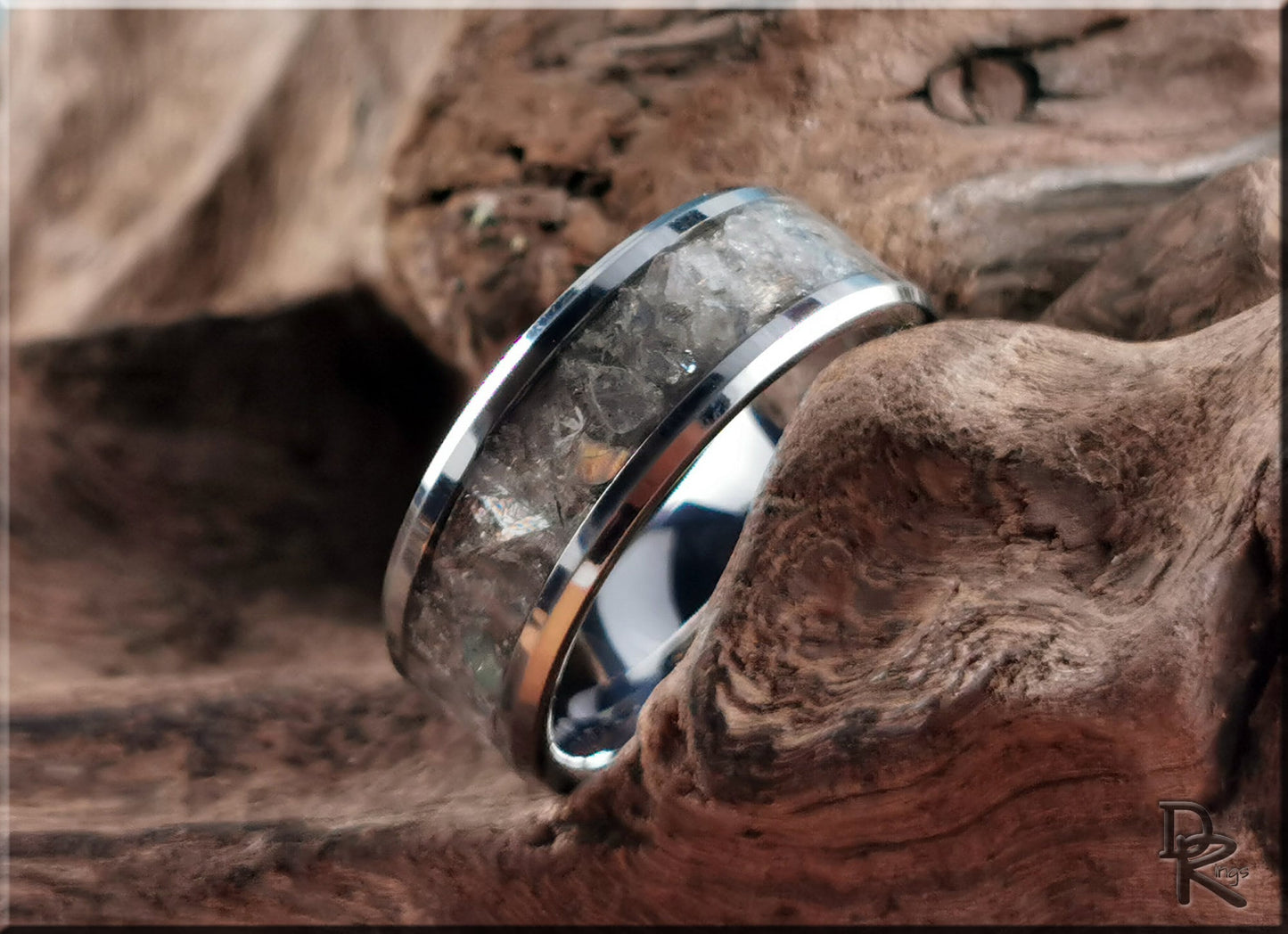 Polished Tungsten Carbide Channel Ring w/Labradorite stone inlay - ceramic ring
