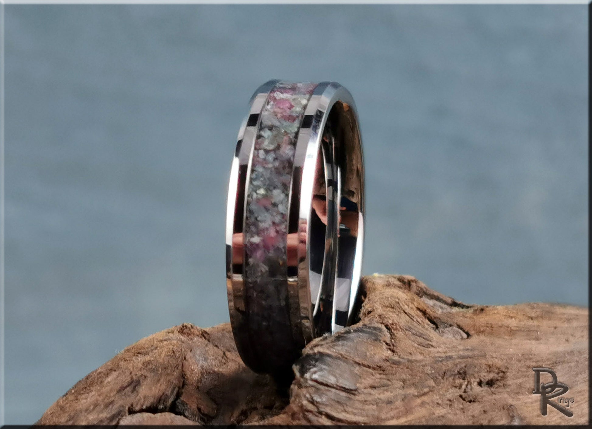 Tungsten Carbide Channel Ring w/Kyanite-Ruby matrix inlay - tungsten ring