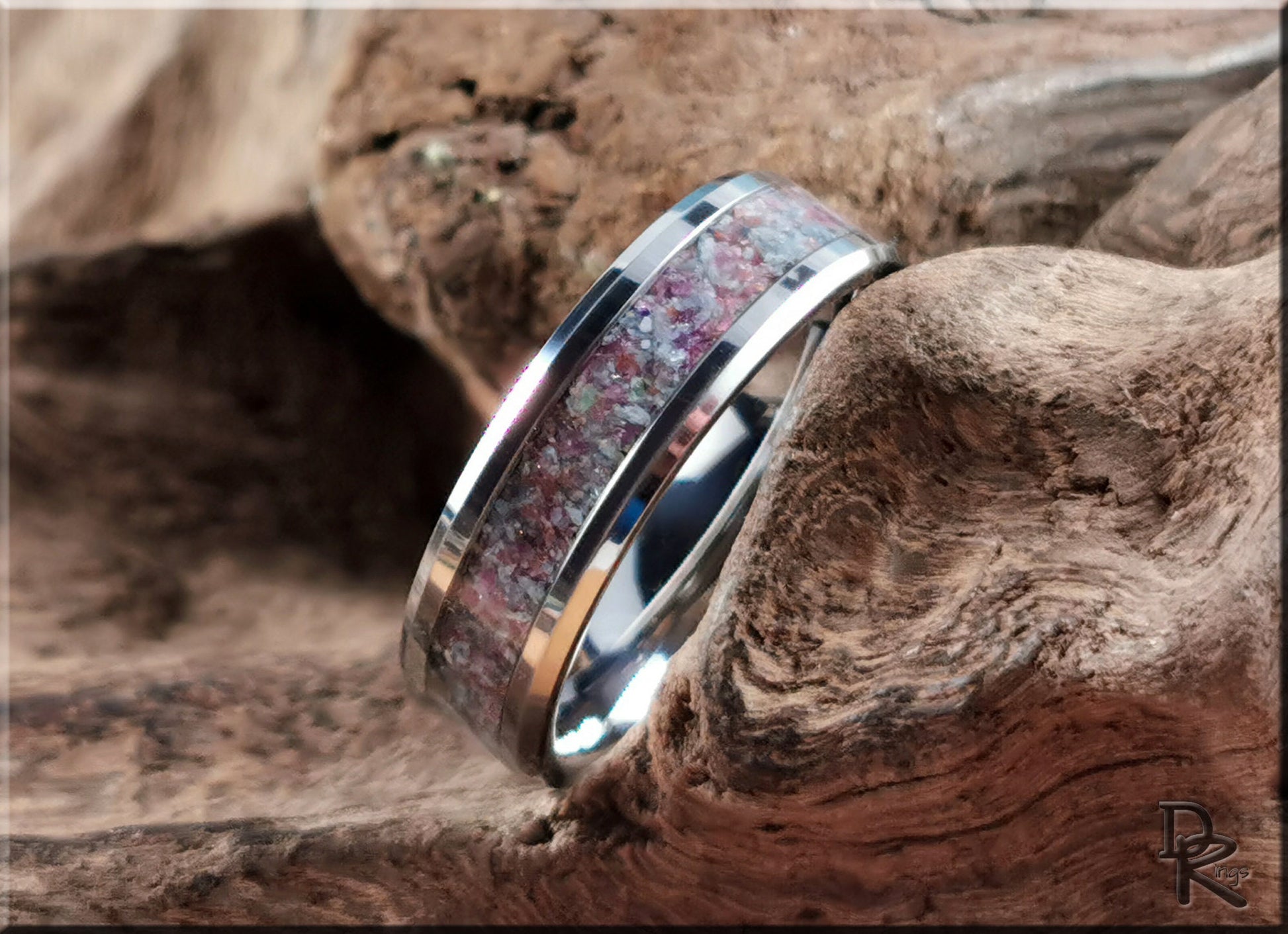 Tungsten Carbide Channel Ring w/Kyanite-Ruby matrix inlay - tungsten ring