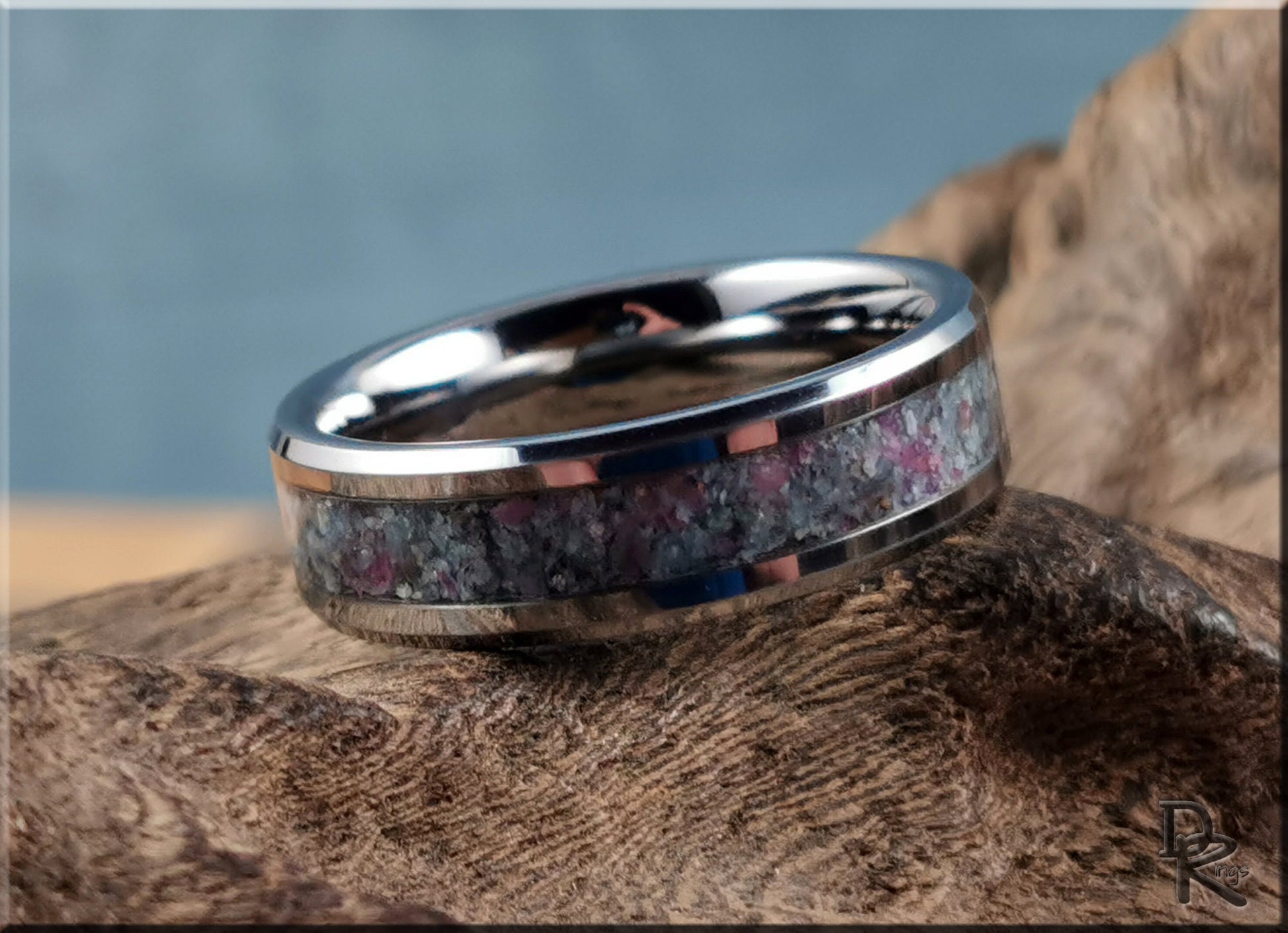 Tungsten Carbide Channel Ring w/Kyanite-Ruby matrix inlay - tungsten ring