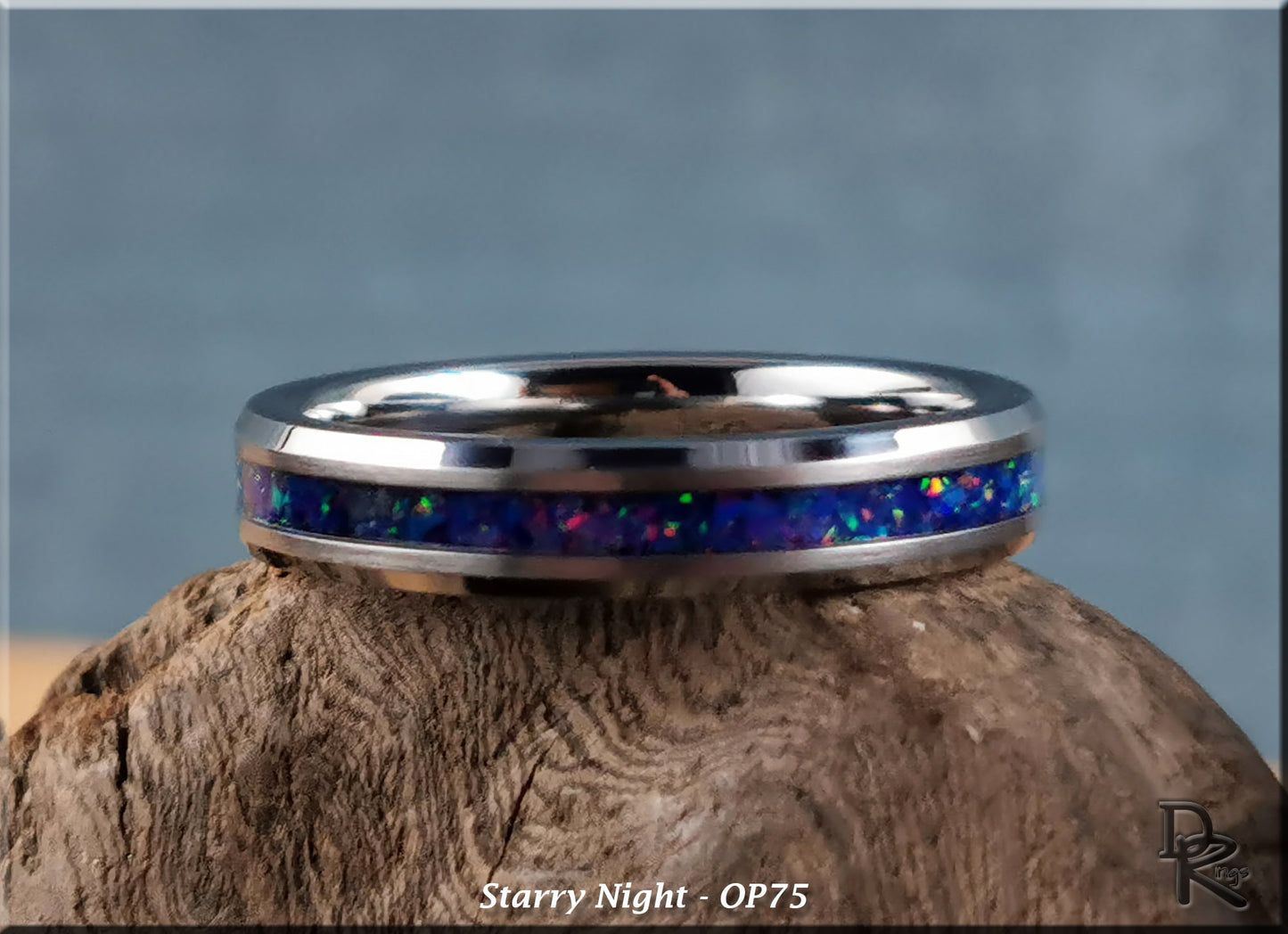 4mm Tungsten Carbide Thinline Channel Ring w/Opal inlay - metal ring
