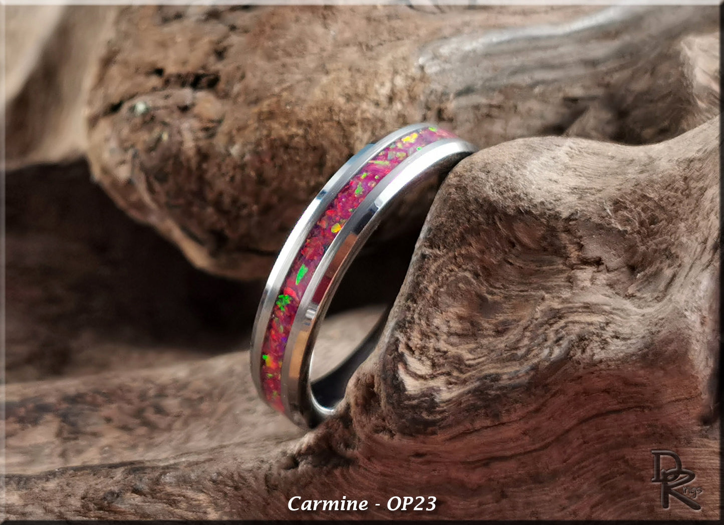 4mm Tungsten Carbide Thinline Channel Ring w/Opal inlay - metal ring