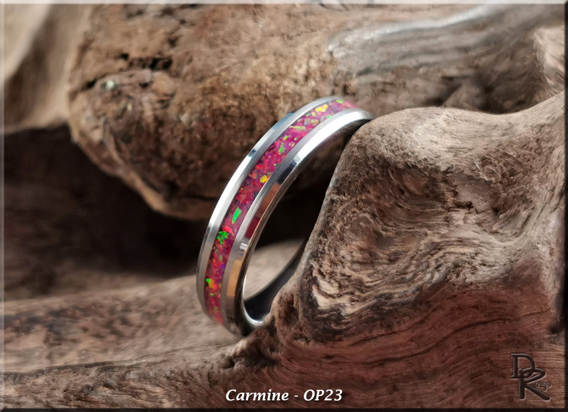 4mm Tungsten Carbide Thinline Channel Ring w/Opal inlay - metal ring
