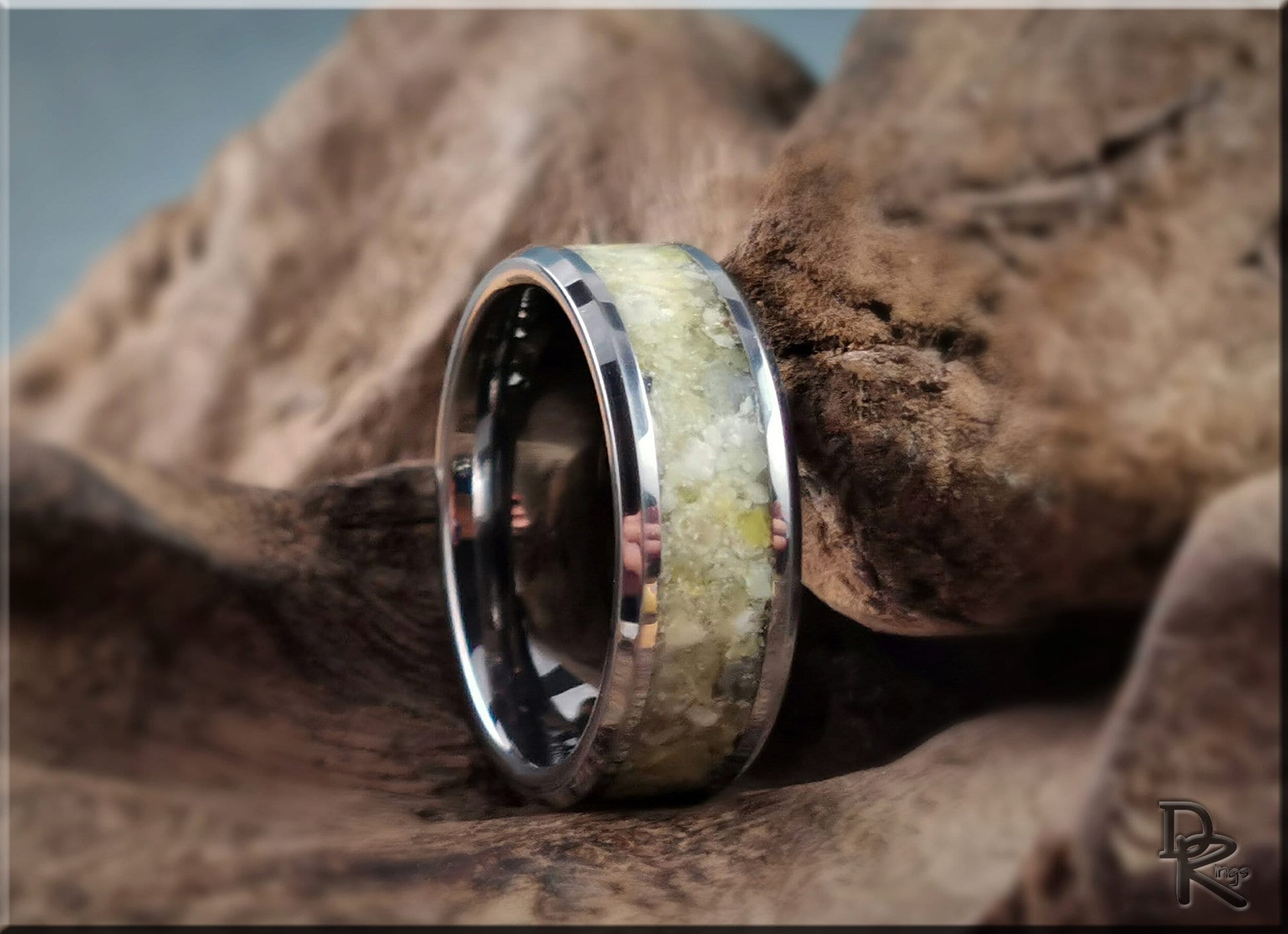 Tungsten Carbide Channel Ring w/Scottish Highland Marble inlay - metal ring