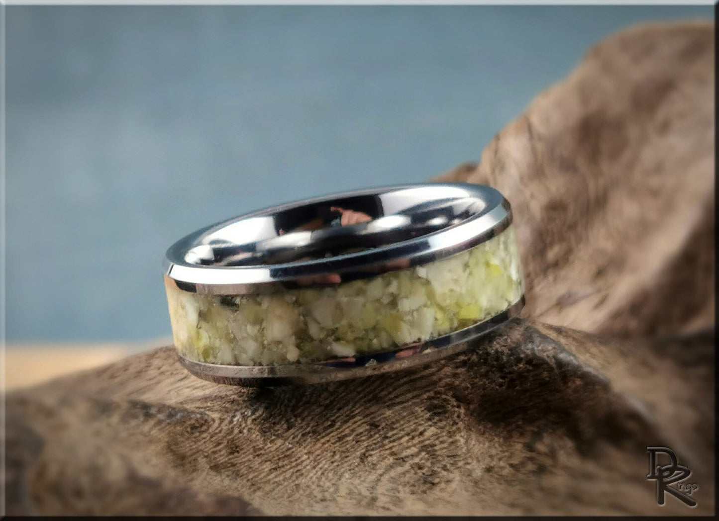 Tungsten Carbide Channel Ring w/Scottish Highland Marble inlay - metal ring