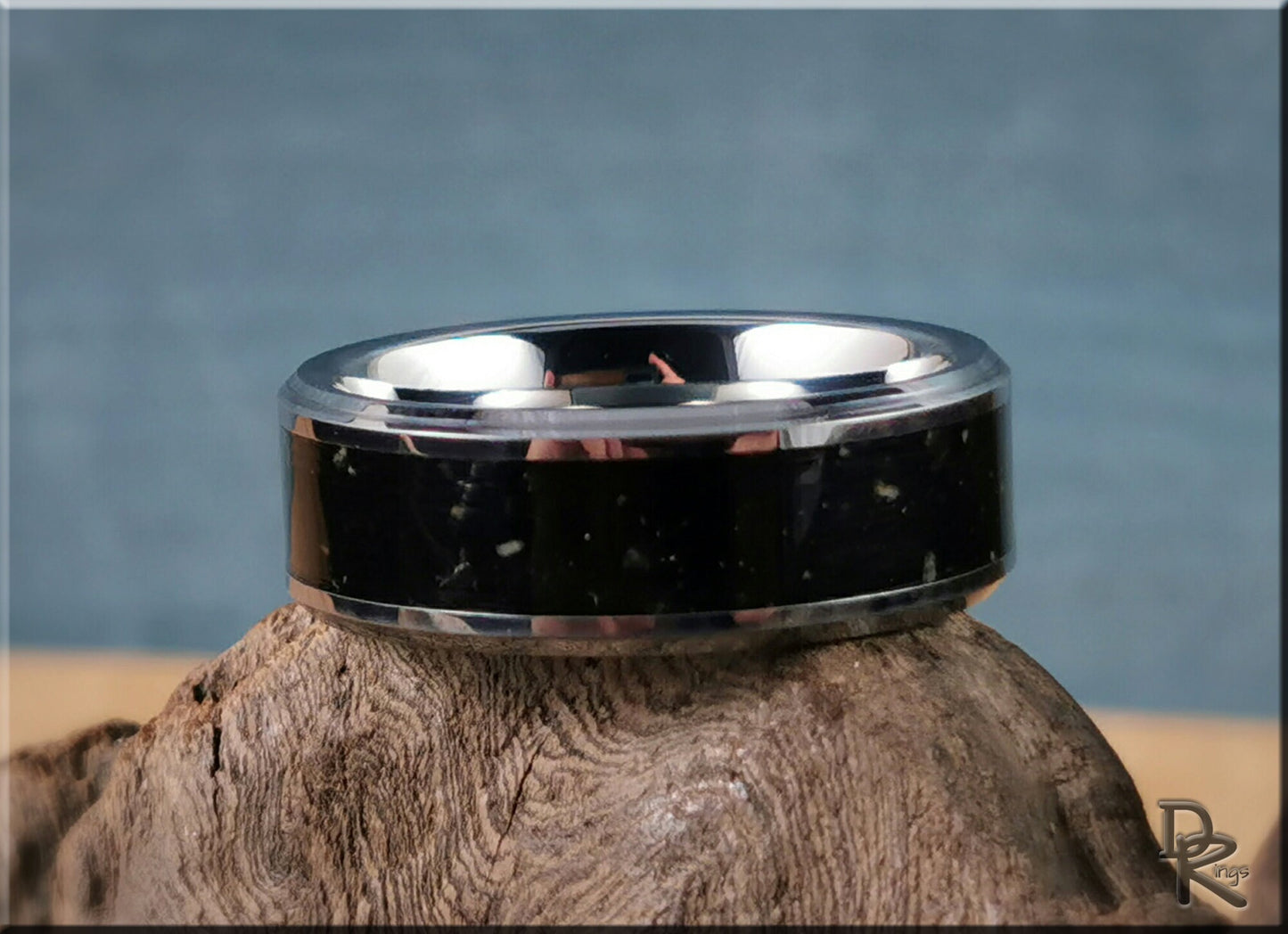 Tungsten Carbide Channel Ring w/Scottish Basaltic Sand inlay - metal ring