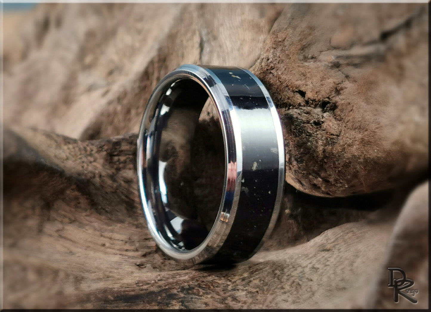 Tungsten Carbide Channel Ring w/Scottish Basaltic Sand inlay - metal ring