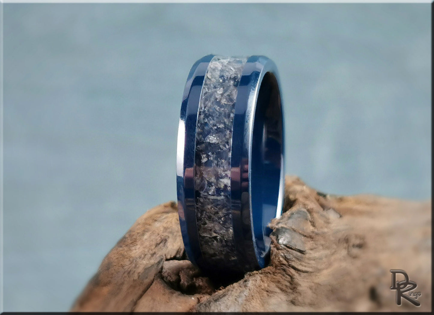 Deep Blue Ceramic Channel Ring w/Labradorite inlay - ceramic ring