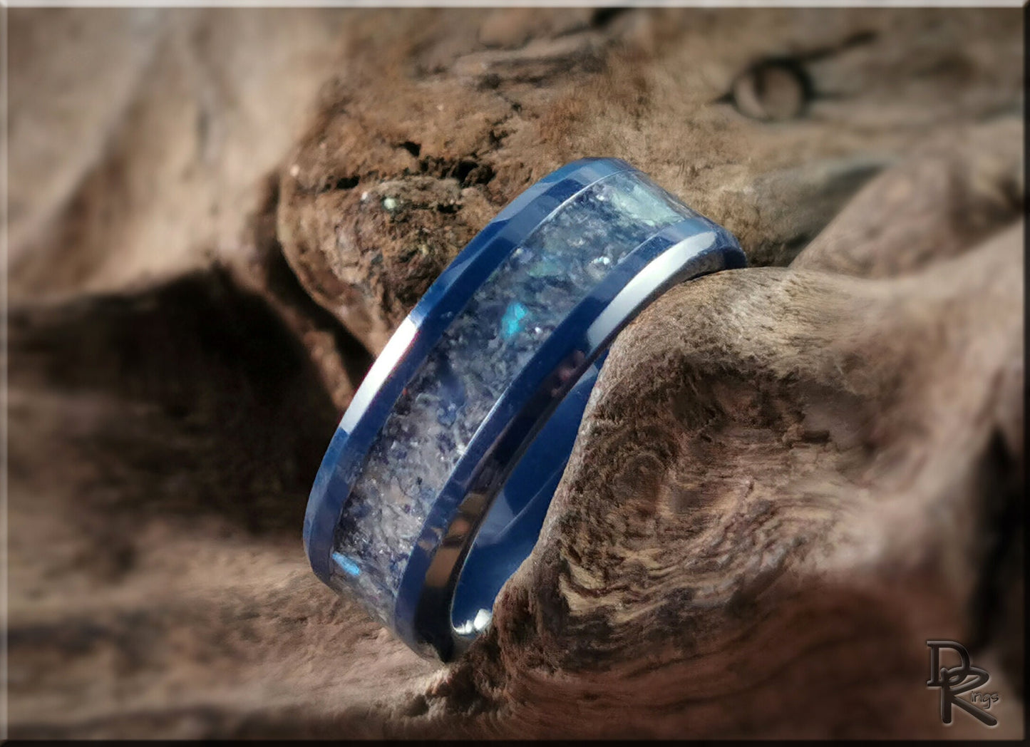 Deep Blue Ceramic Channel Ring w/Labradorite inlay - ceramic ring