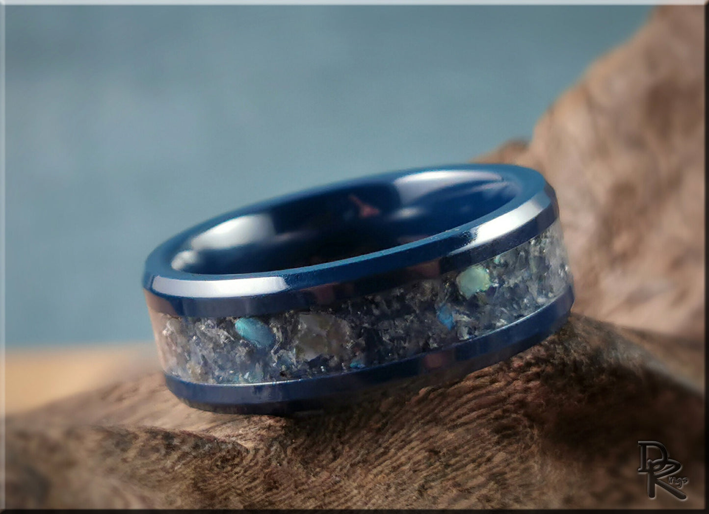 Deep Blue Ceramic Channel Ring w/Labradorite inlay - ceramic ring