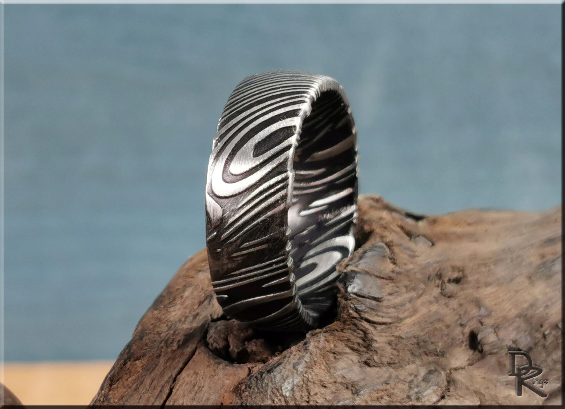 Black Damascus Steel Ring - metal ring