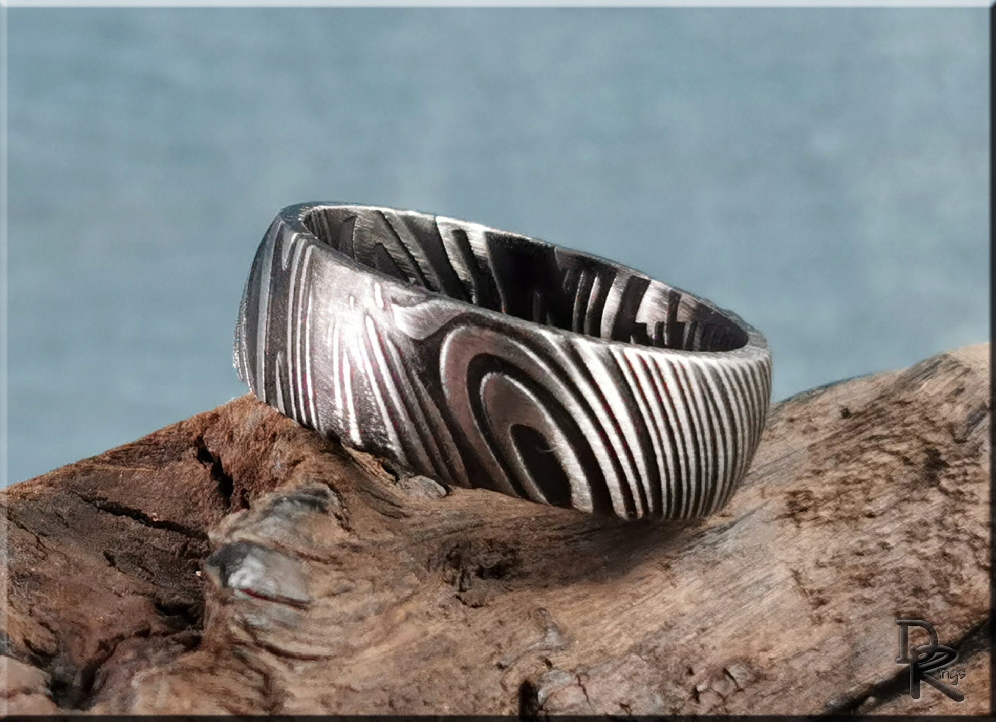 Black Damascus Steel Ring - metal ring