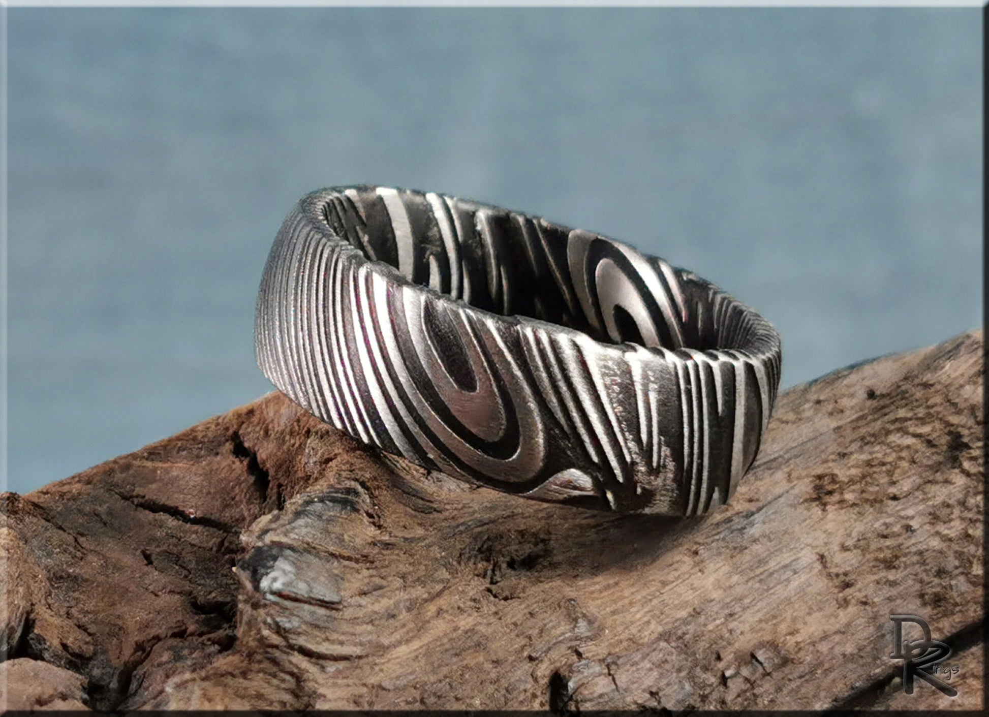 Black Damascus Steel Ring - metal ring