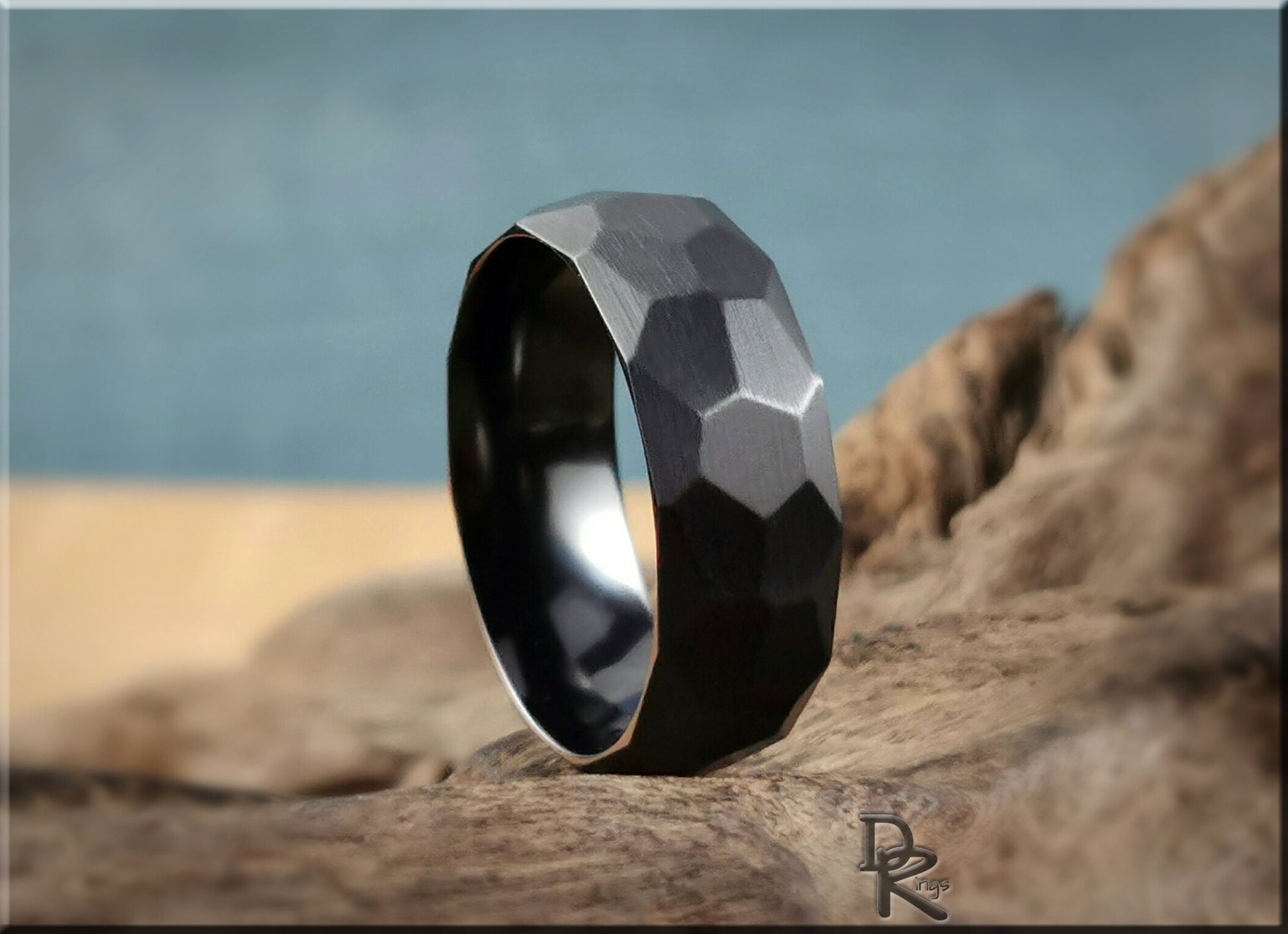 Hammered Black Zirconium Ring - metal ring