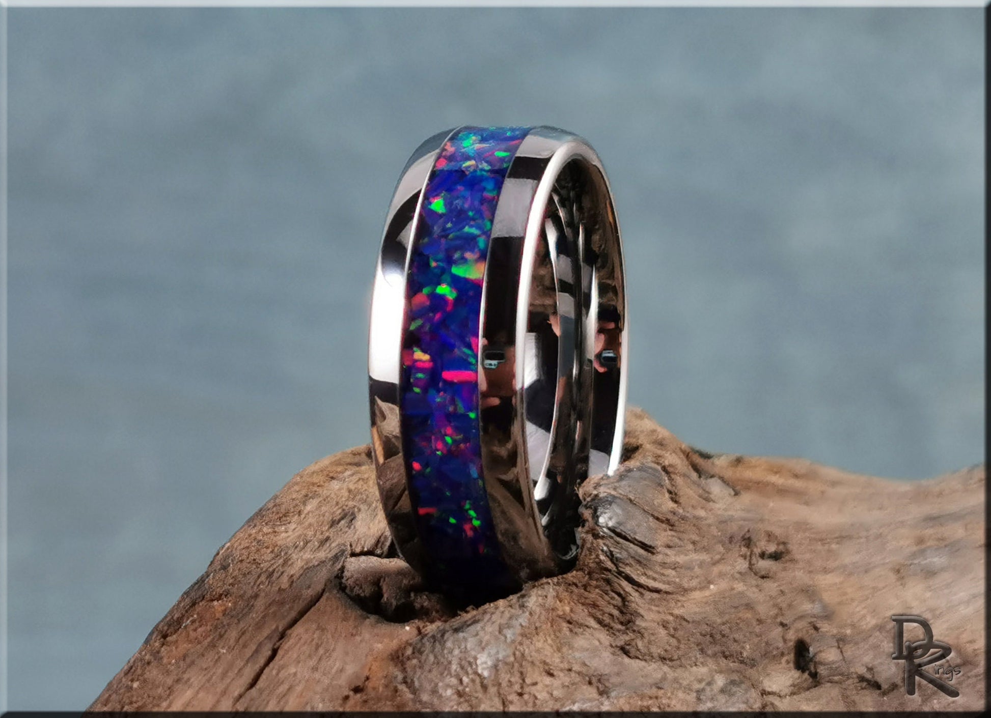 Domed Edge Tungsten Carbide Ring w/Opal inlay - metal ring