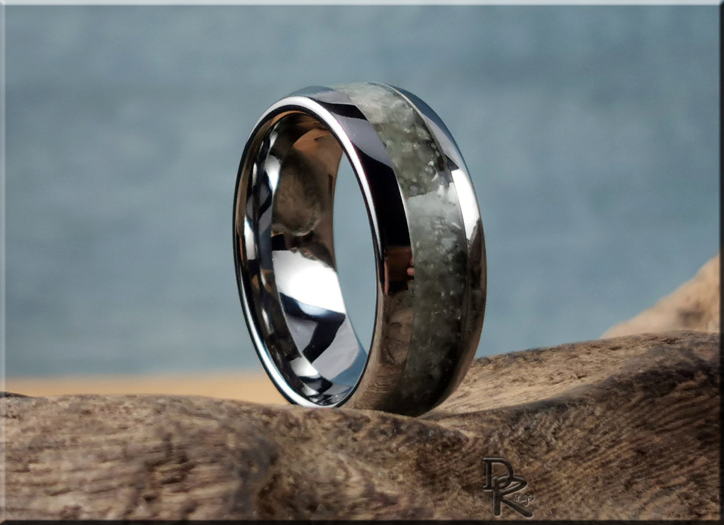 Domed Edge Tungsten Carbide Ring w/Blended Aventurine inlay - metal ring
