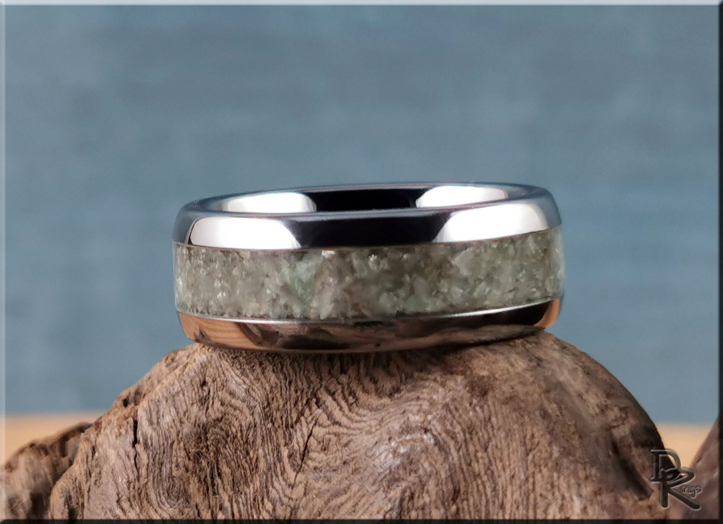 Domed Edge Tungsten Carbide Ring w/Blended Aventurine inlay - metal ring