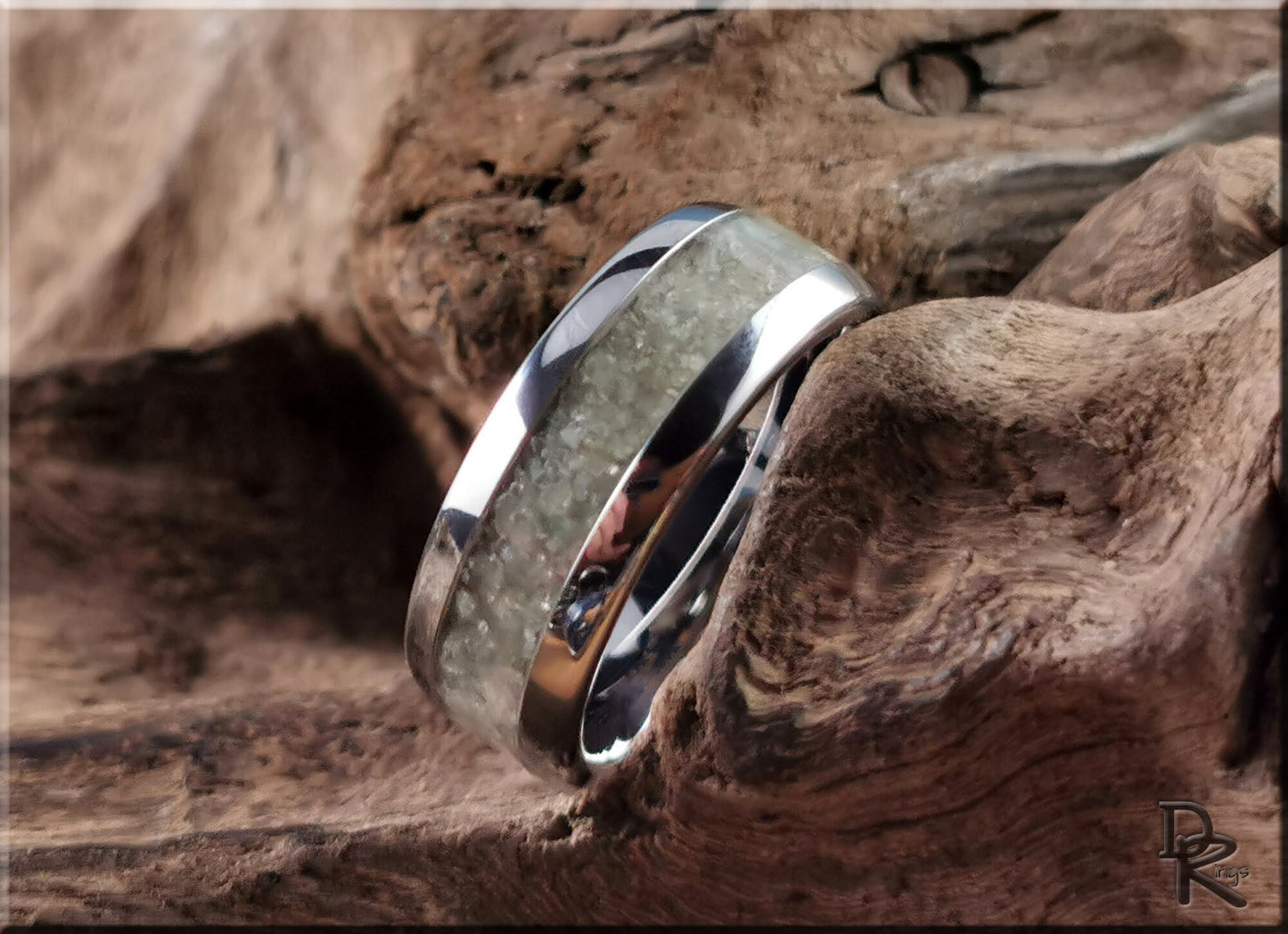 Domed Edge Tungsten Carbide Ring w/Blended Aventurine inlay - metal ring