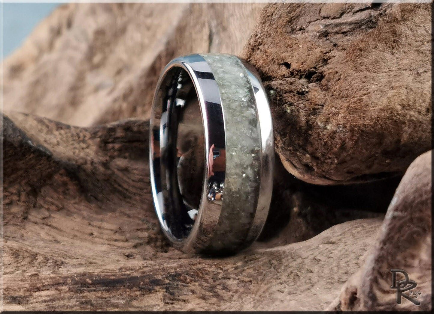 Domed Edge Tungsten Carbide Ring w/Blended Aventurine inlay - metal ring