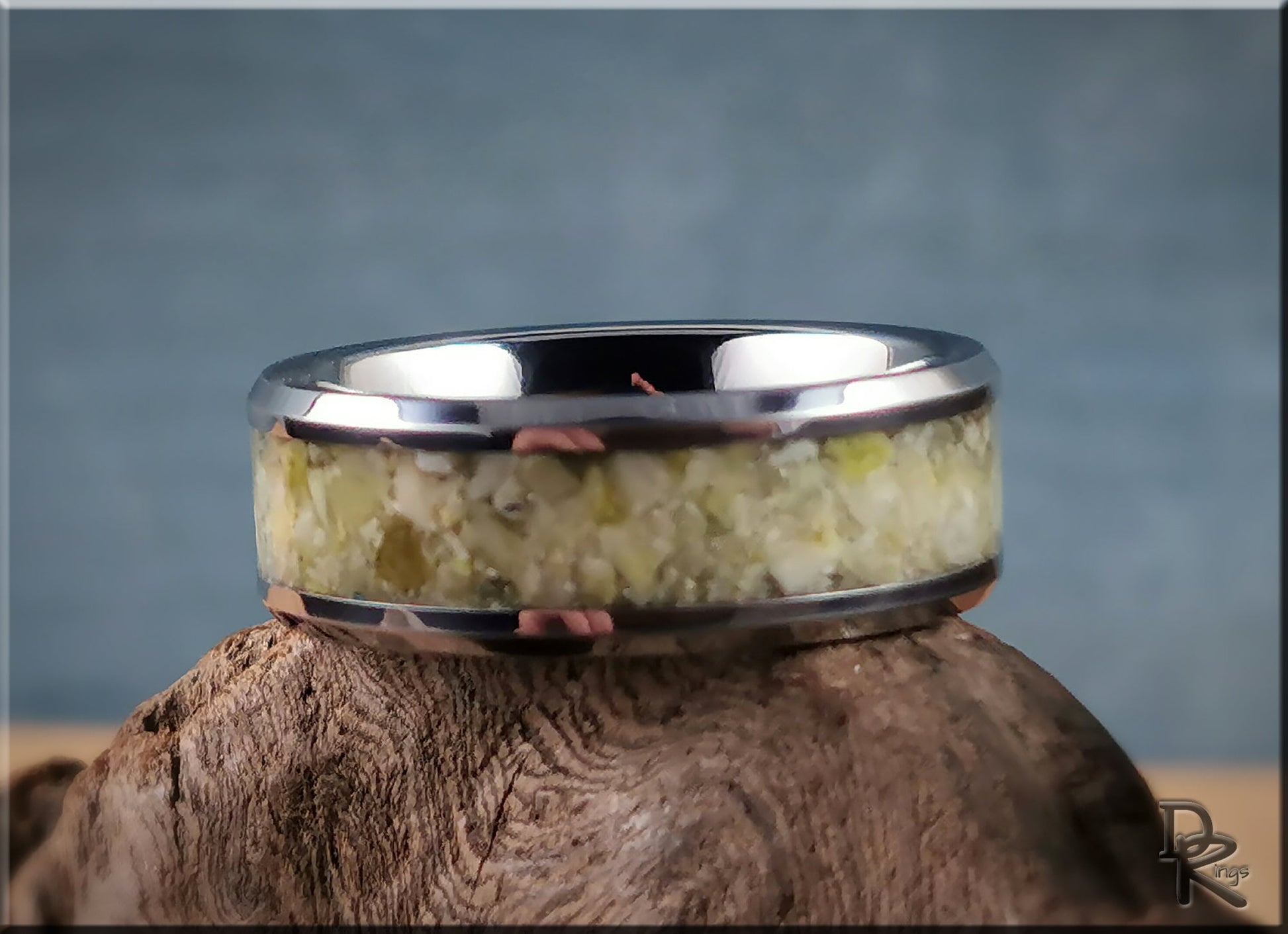 Tungsten Carbide Channel Ring w/Scottish Highland Marble inlay - metal ring