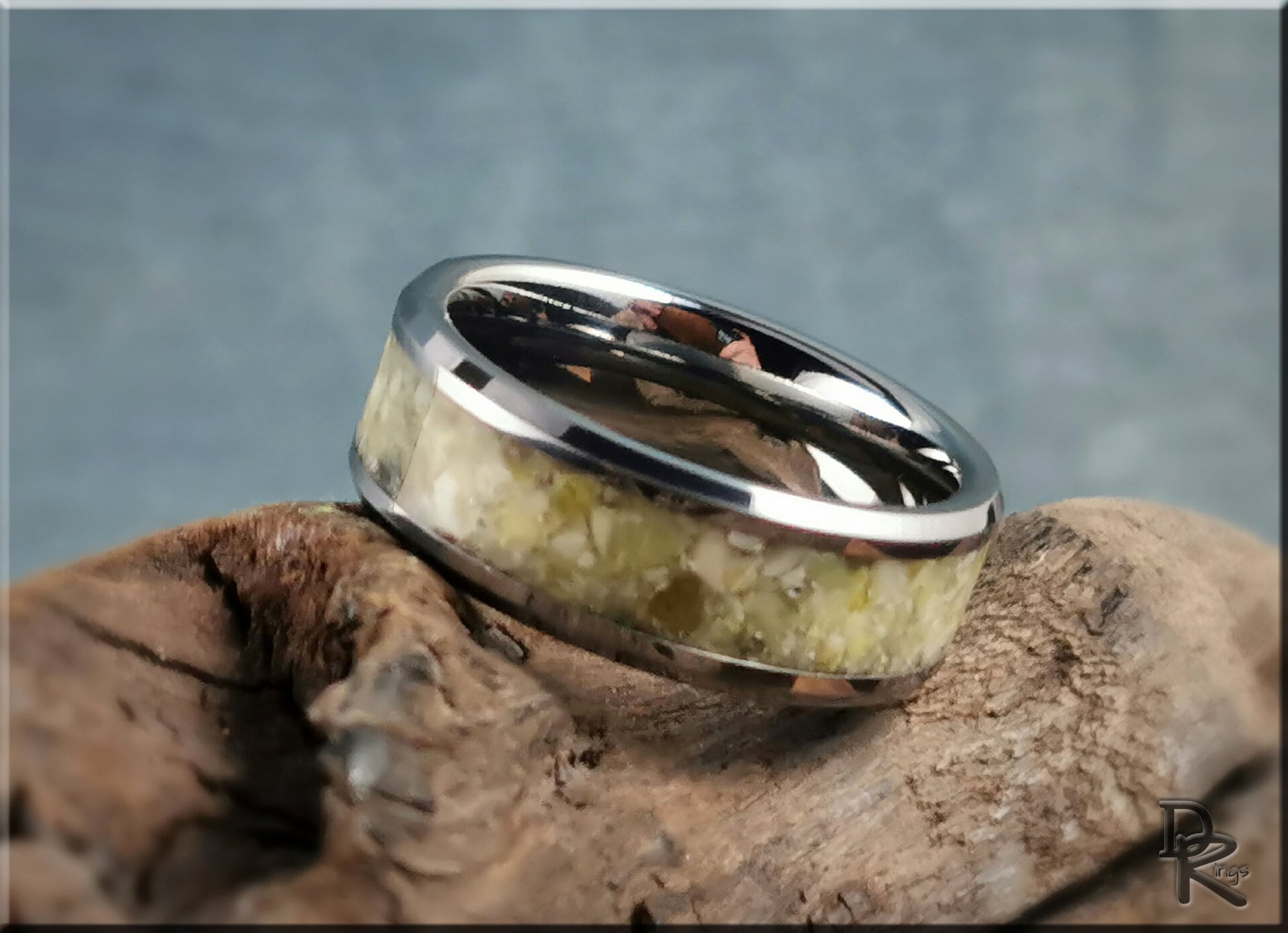 Tungsten Carbide Channel Ring w/Scottish Highland Marble inlay - metal ring