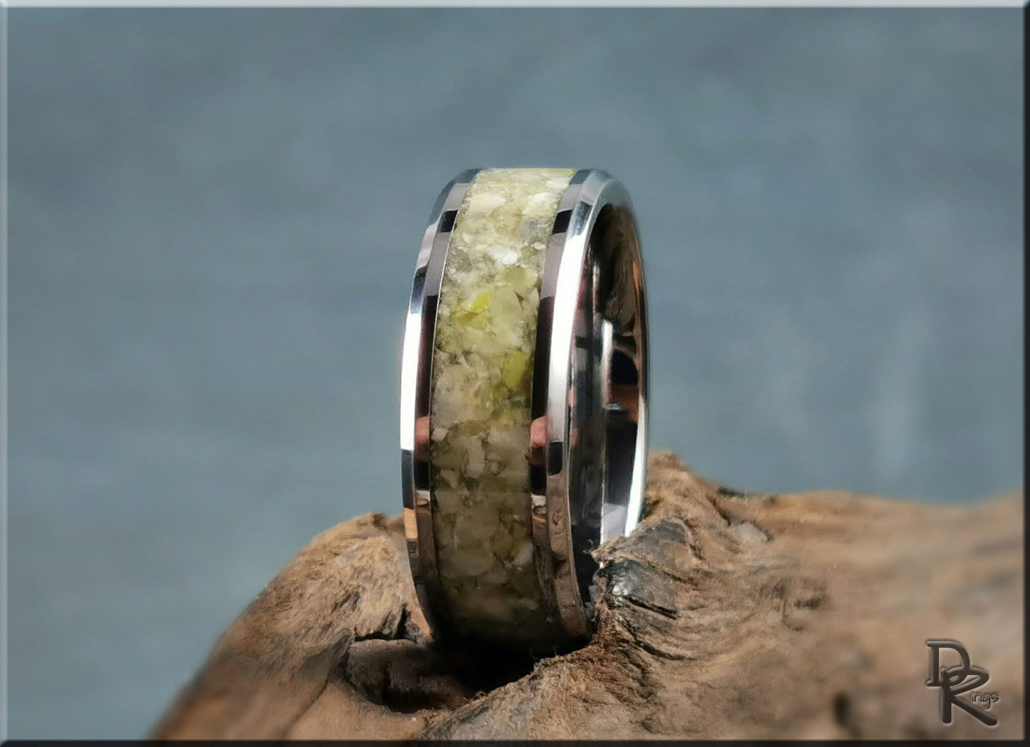 Tungsten Carbide Channel Ring w/Scottish Highland Marble inlay - metal ring