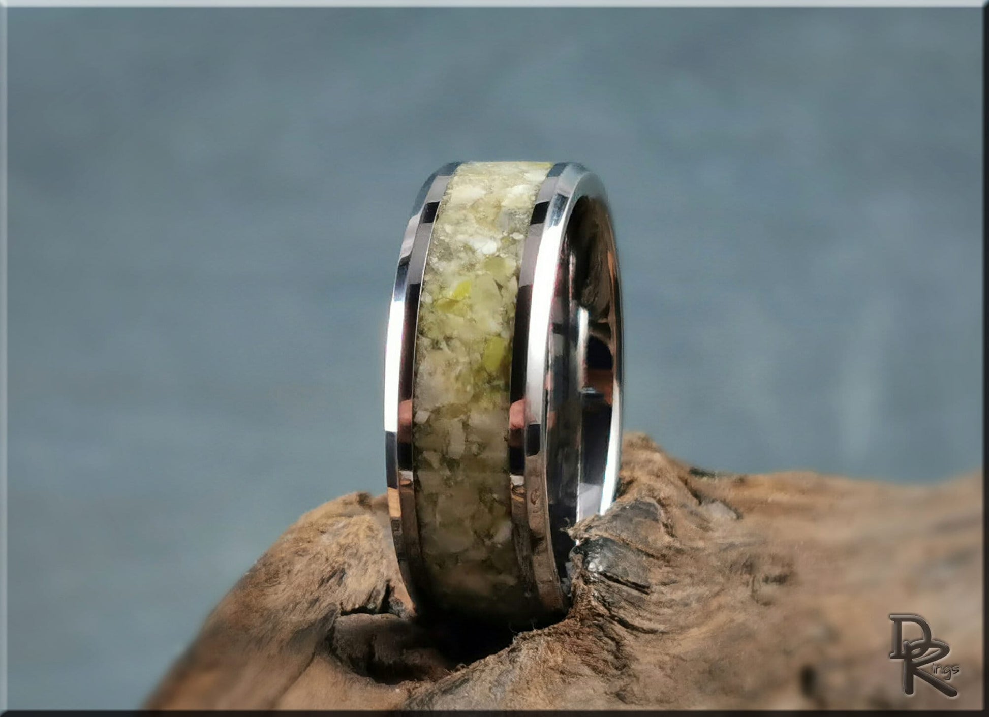 Tungsten Carbide Channel Ring w/Scottish Highland Marble inlay - metal ring
