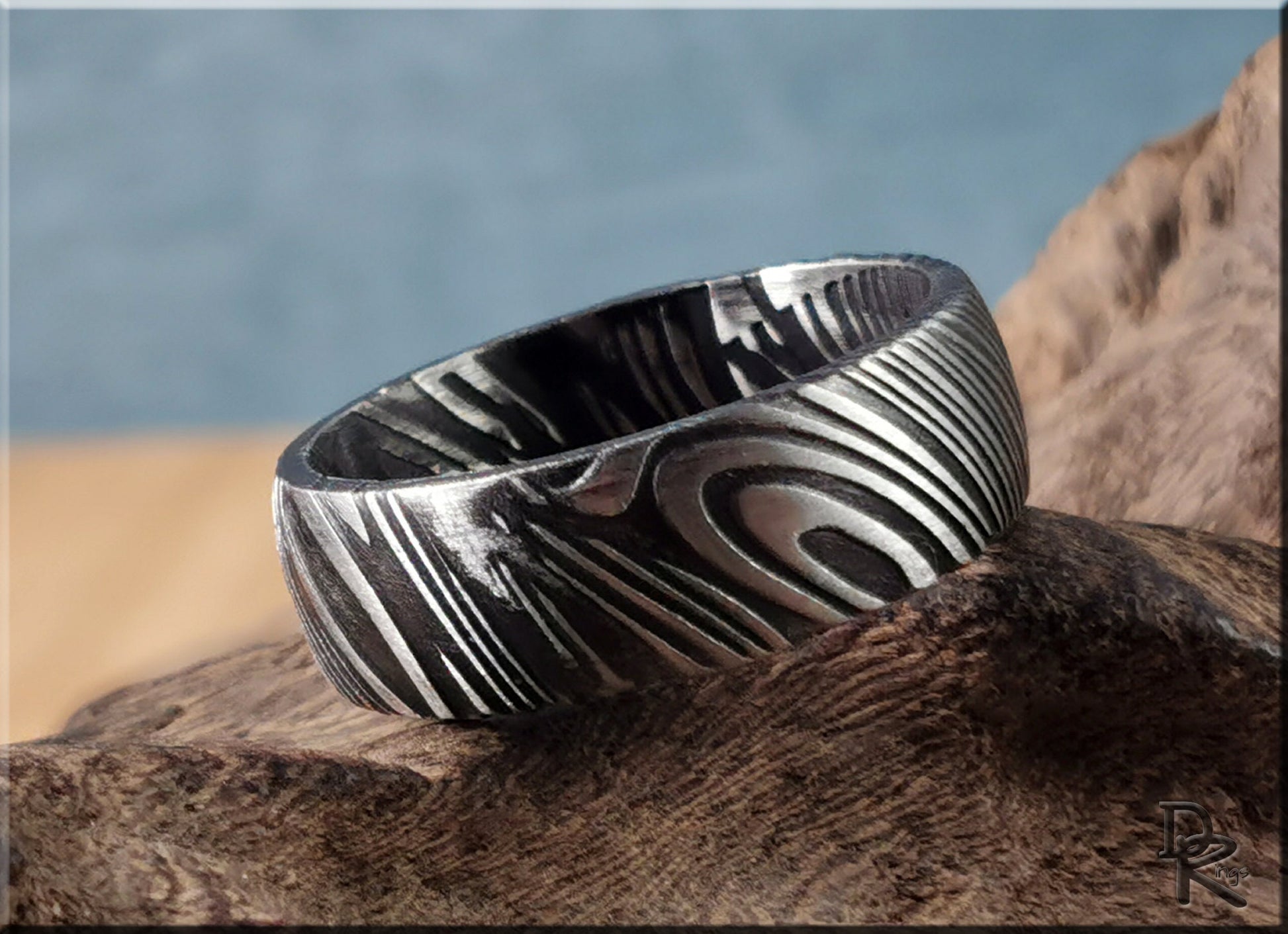 Black Damascus Steel Ring - metal ring
