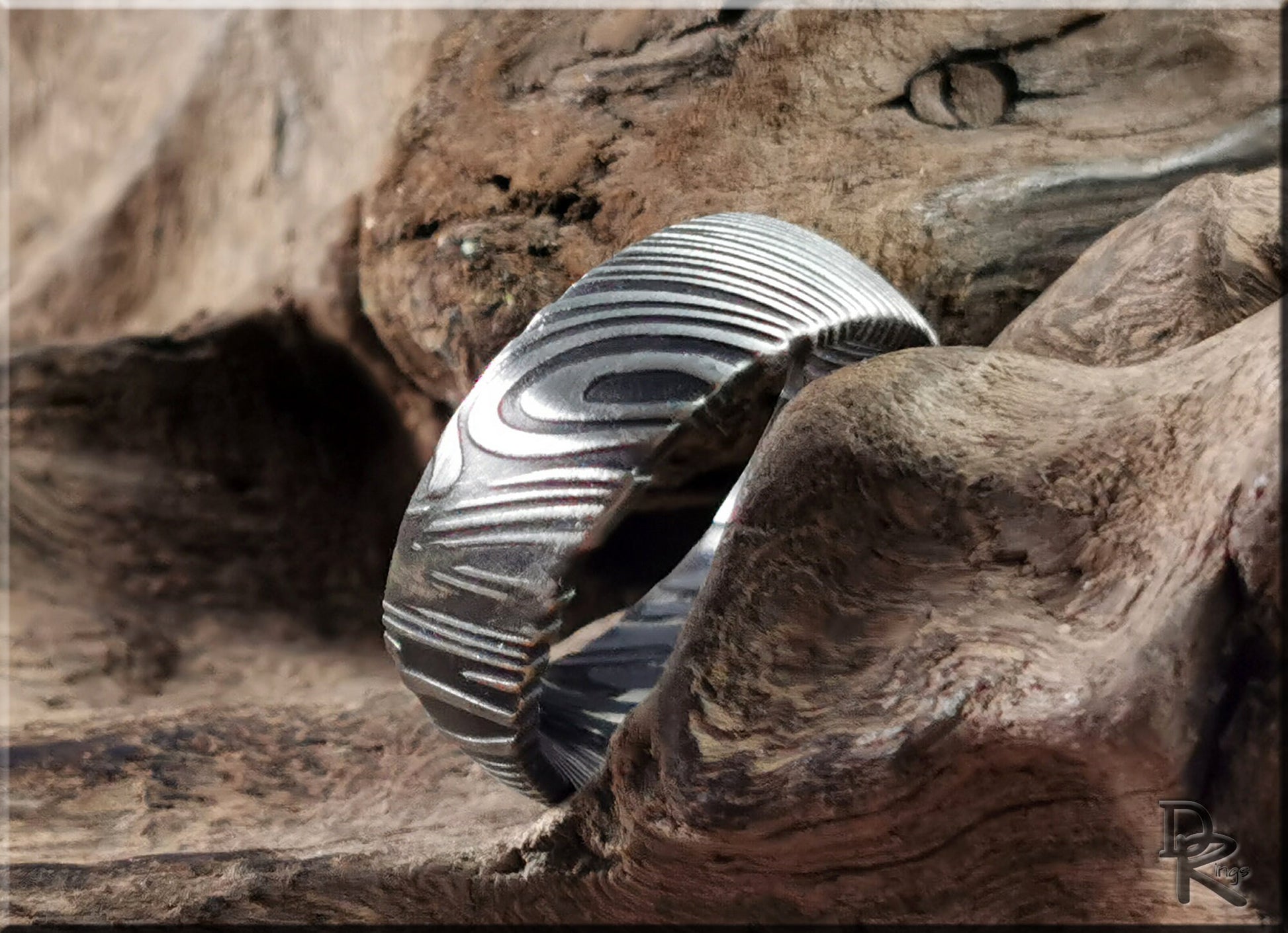 Black Damascus Steel Ring - metal ring