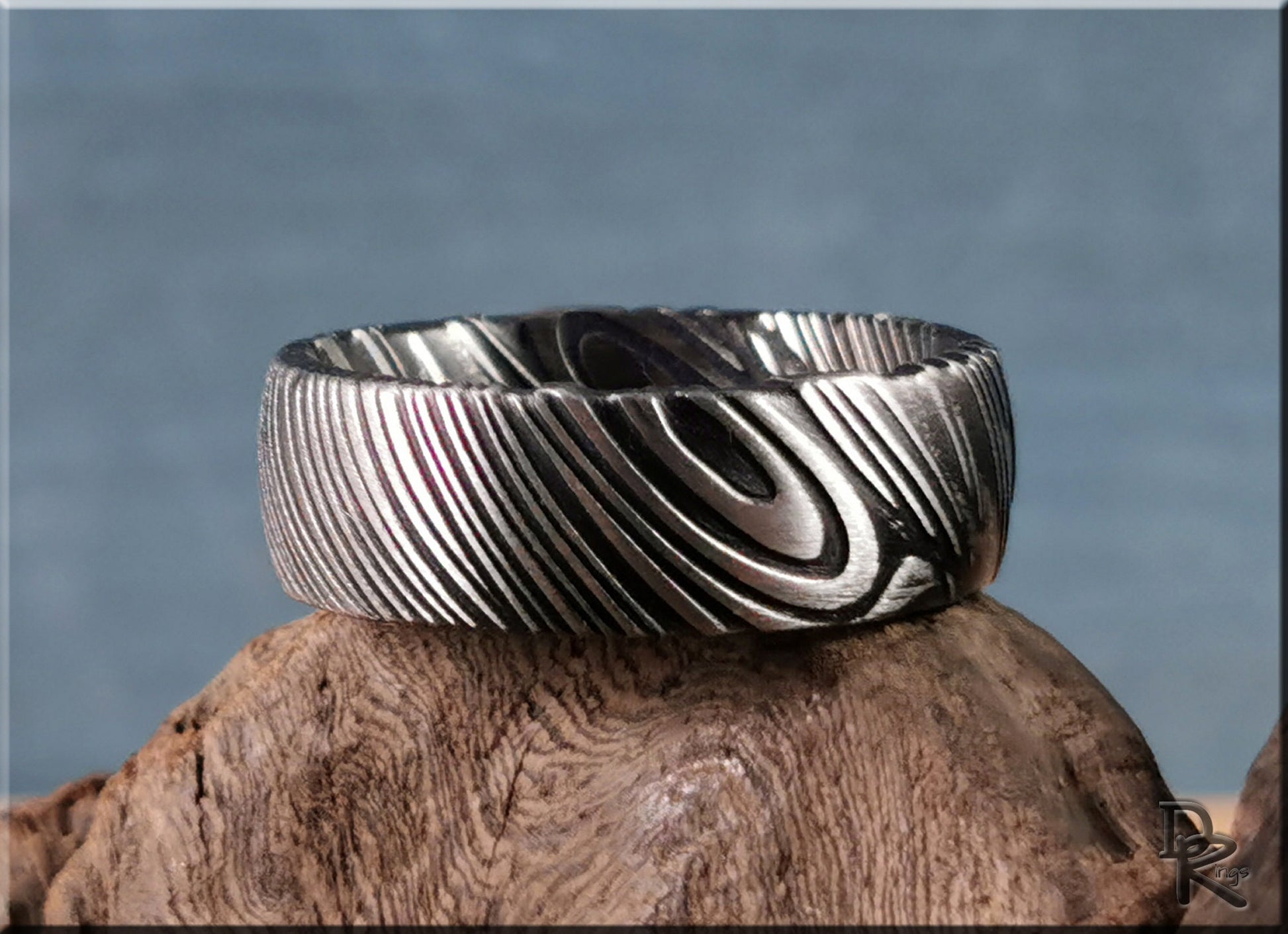 Black Damascus Steel Ring - metal ring